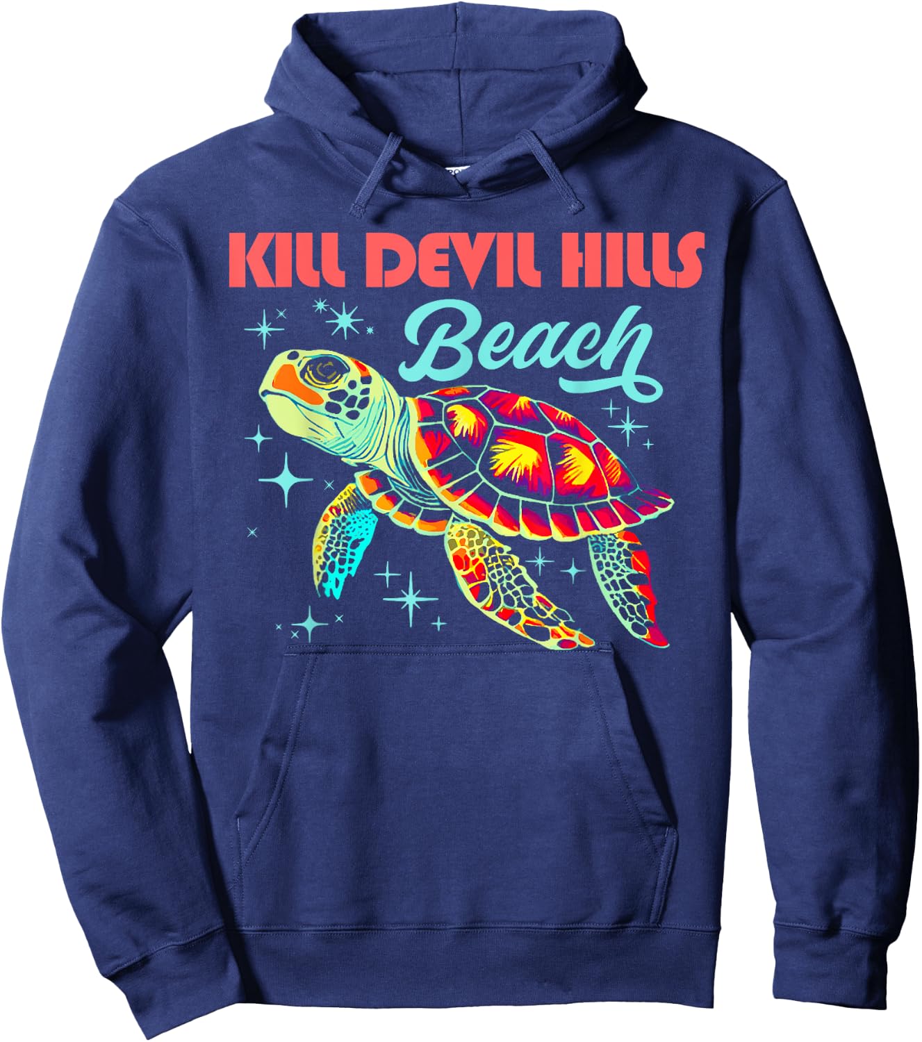 Kill Devil Hills Beach NC Artistic Sea Turtle Retro Men Women Girls Kids Hoodie - Hoodie | Navy