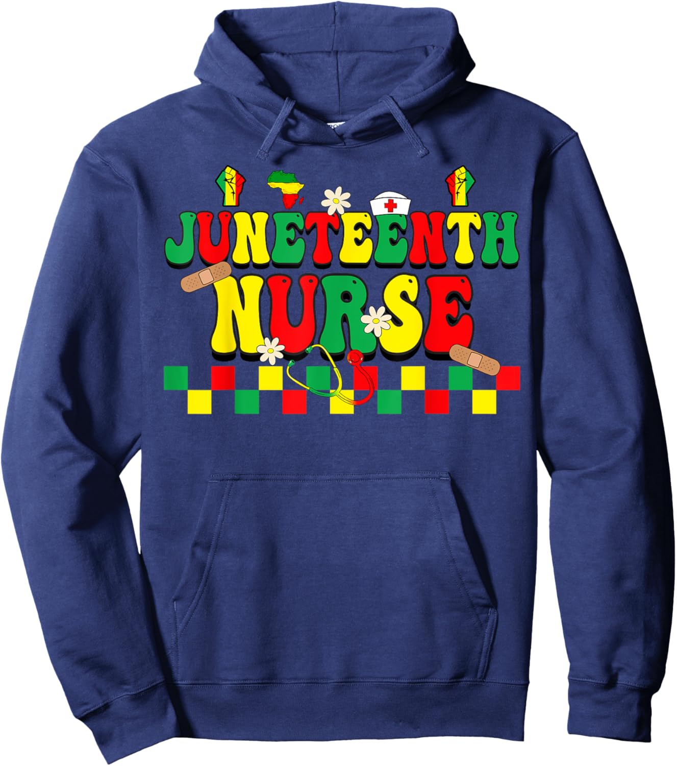 Juneteenth Black Nurse Retro 1865 Groovy Scrub Top Men Women Hoodie - Hoodie | Navy