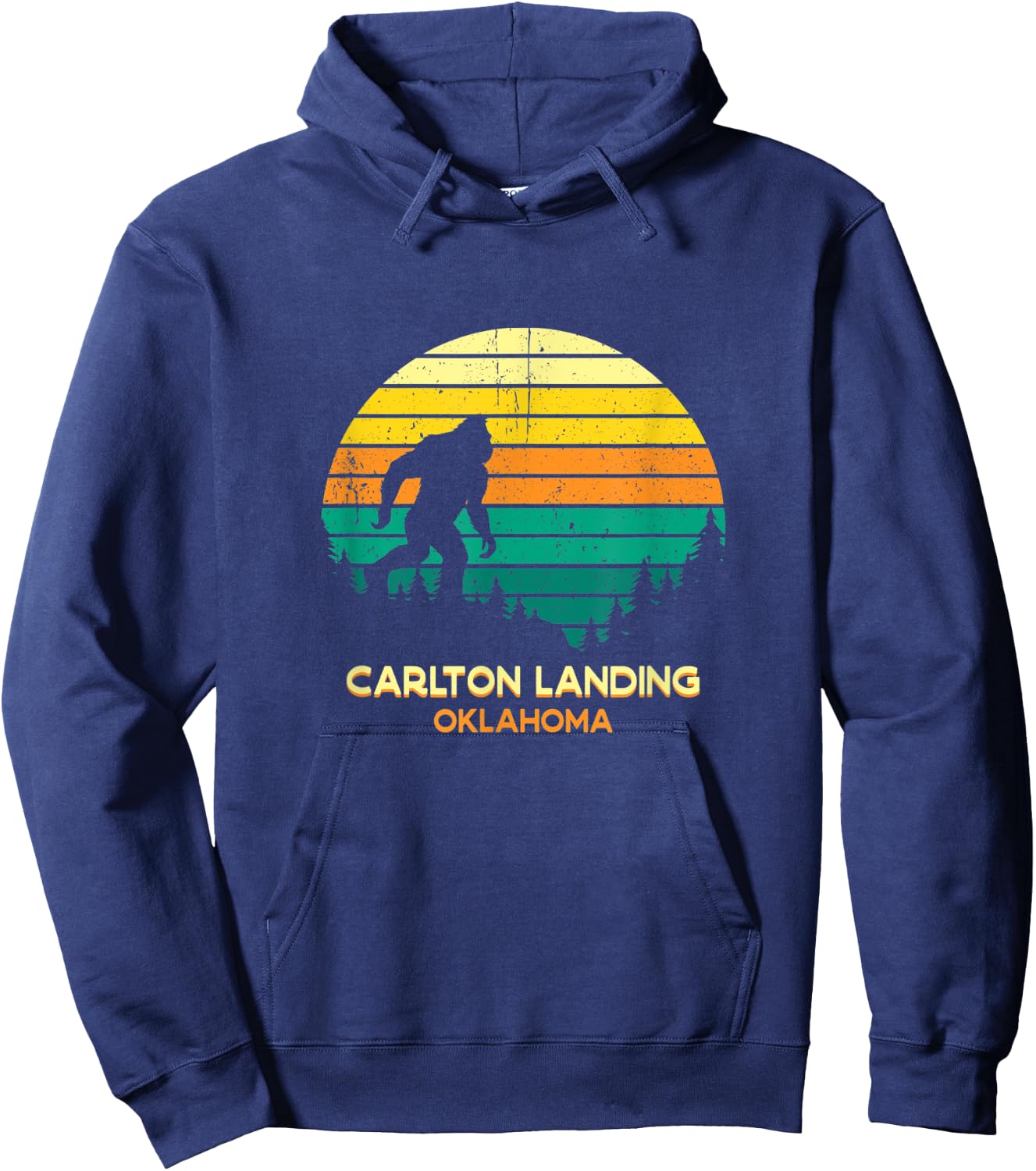 Retro Carlton Landing, Oklahoma Bigfoot Souvenir Hoodie - Hoodie | Navy