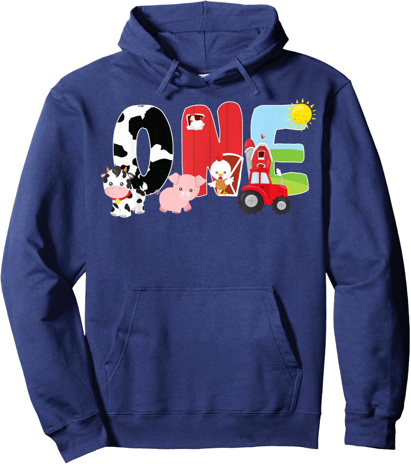 Farm Animals 1st Birthday Barnyard 1 Year Old Baby Birthday Hoodie - Hoodie | Navy