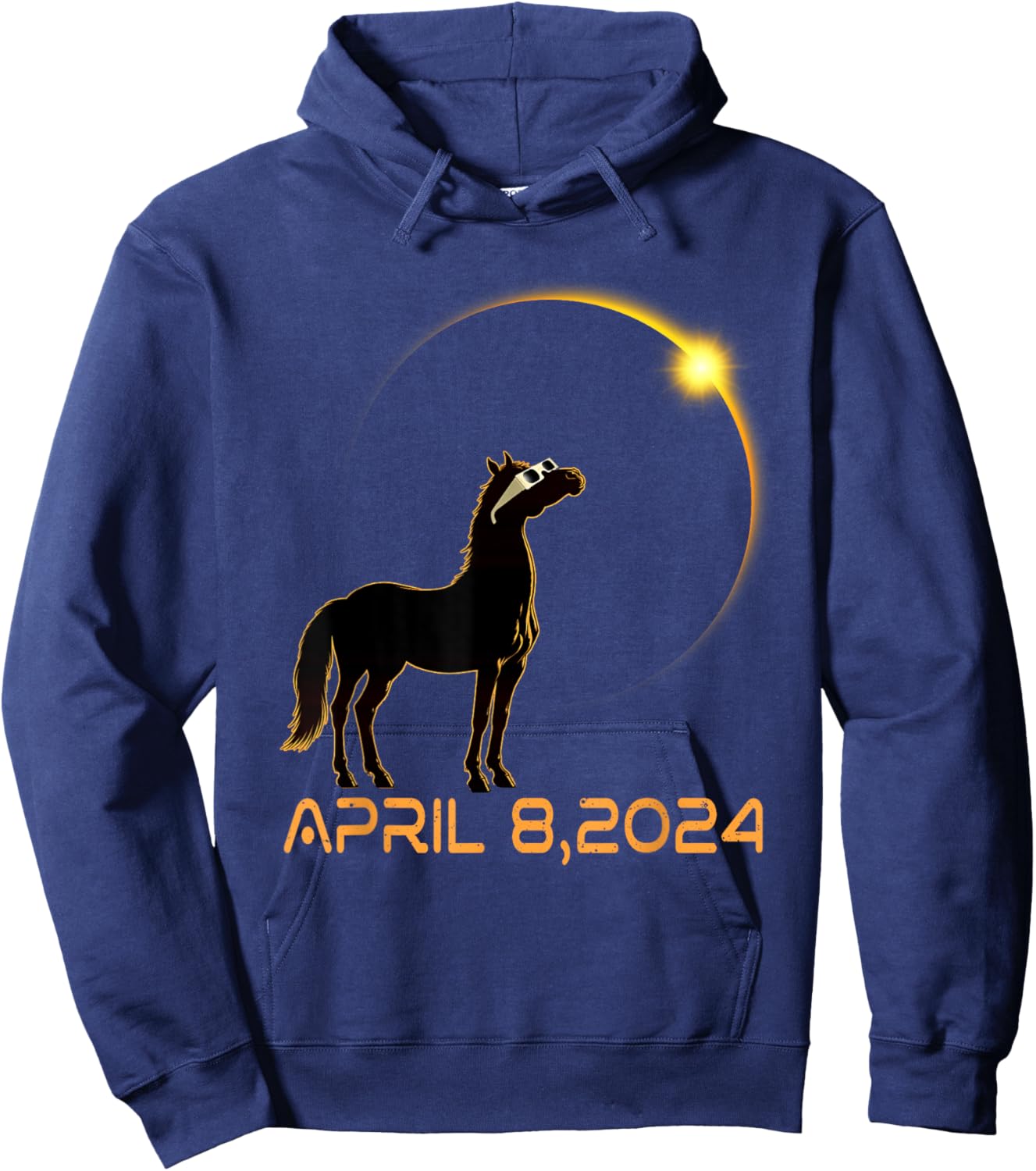 Total Solar Eclipse 2024 Horse Wearing Solar Eclipse Glasses Hoodie - Hoodie | Navy