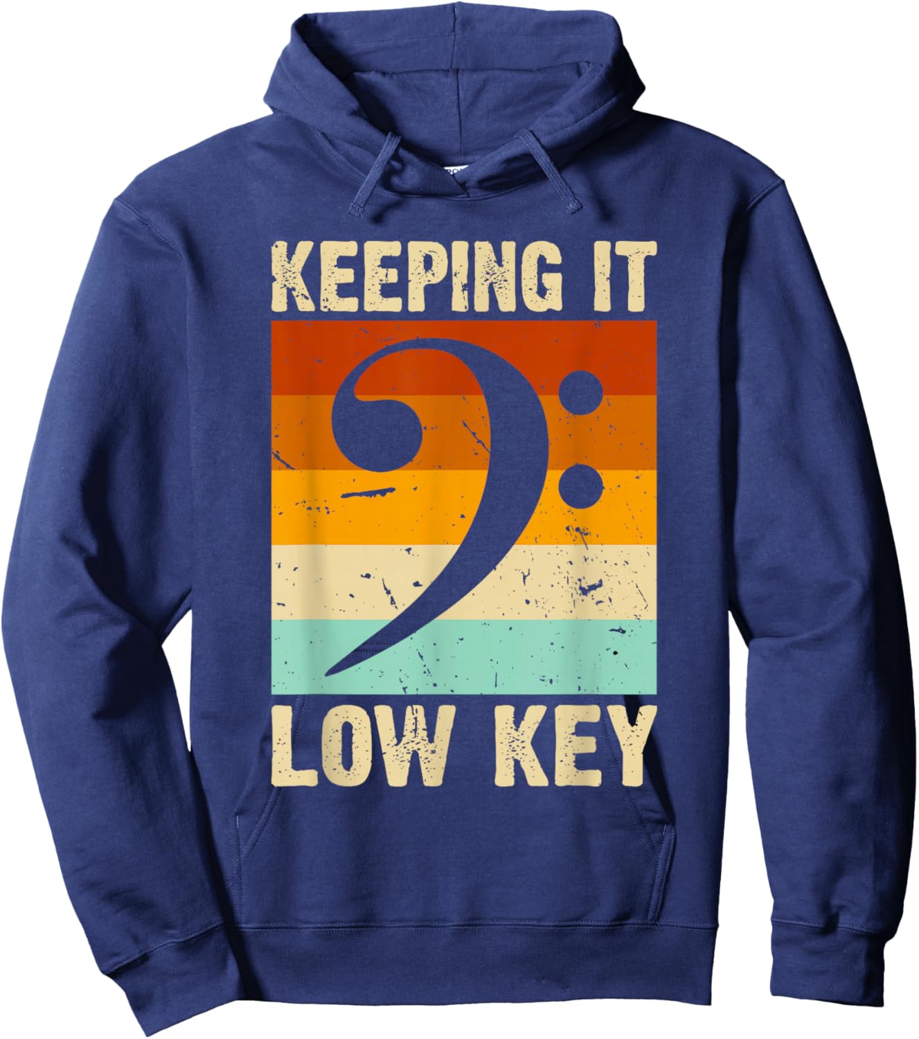Retro Bass Clef Music Keeping it Low Key Musician Humor Hoodie - Hoodie | Navy