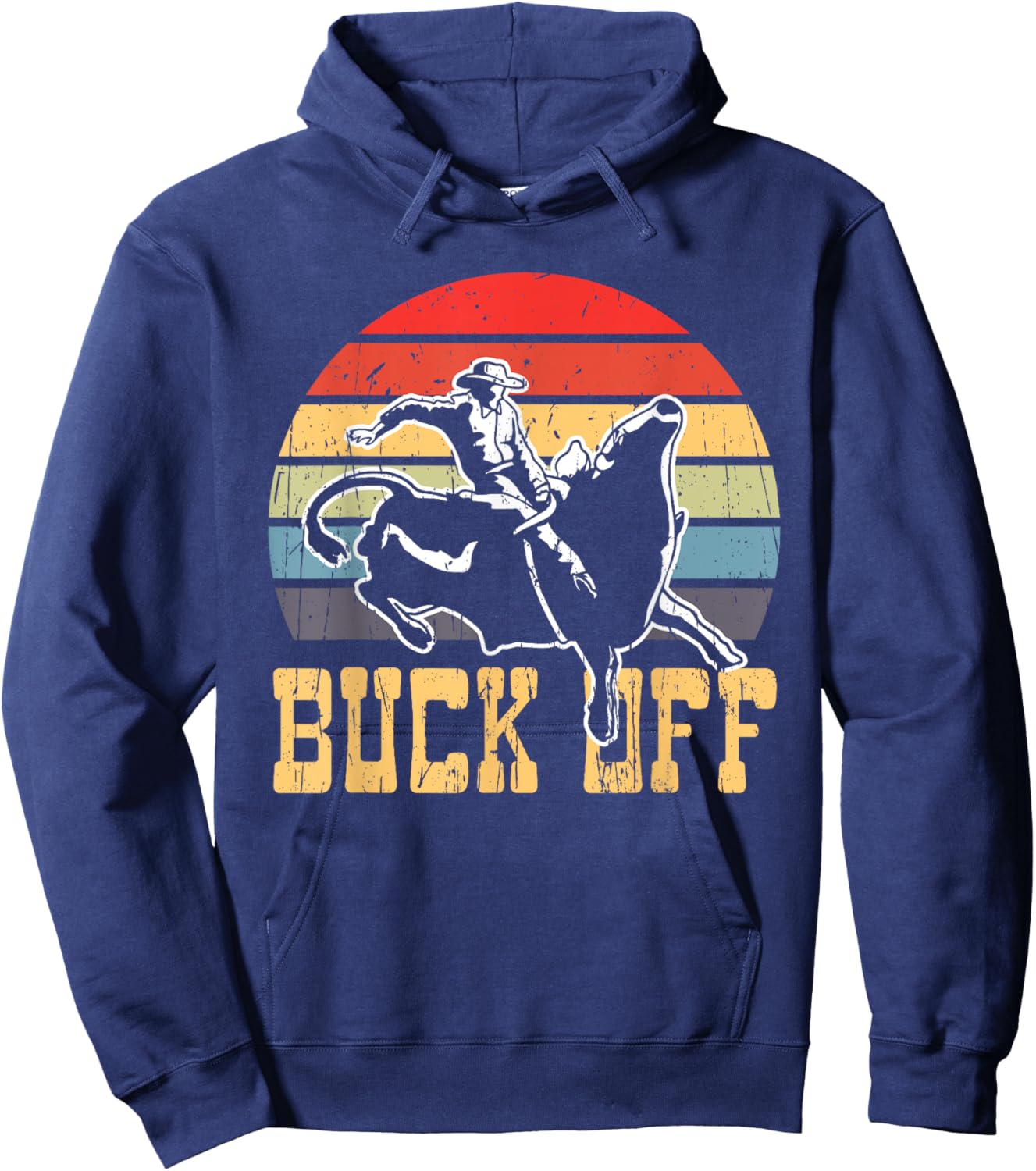 Buck Off Vintage Cowboy Bull Riding Rodeo Hoodie - Hoodie | Navy