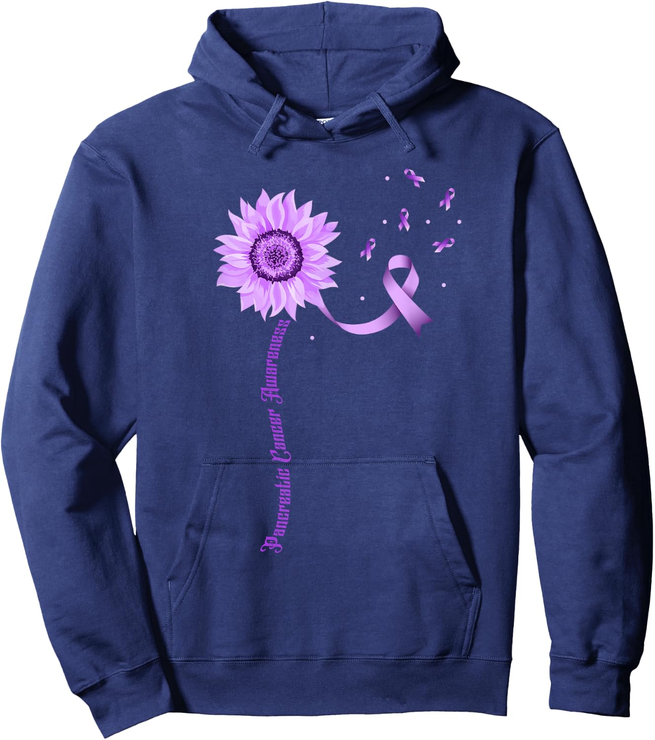 Purple Ribbon Pancreatic Cancer Awareness Hoodie - Hoodie | Navy