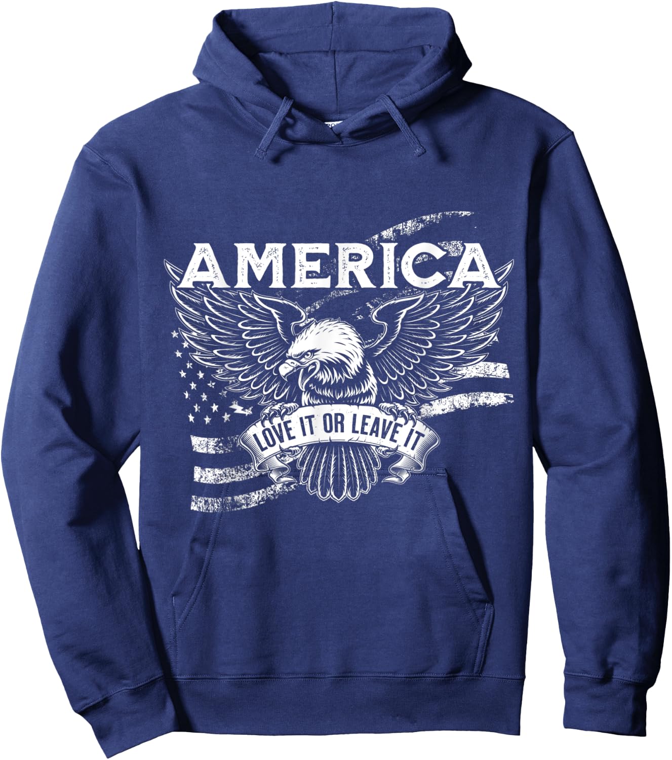 America Love It Or Leave It Patriotic Eagle and Flag Men Hoodie - Hoodie | Navy