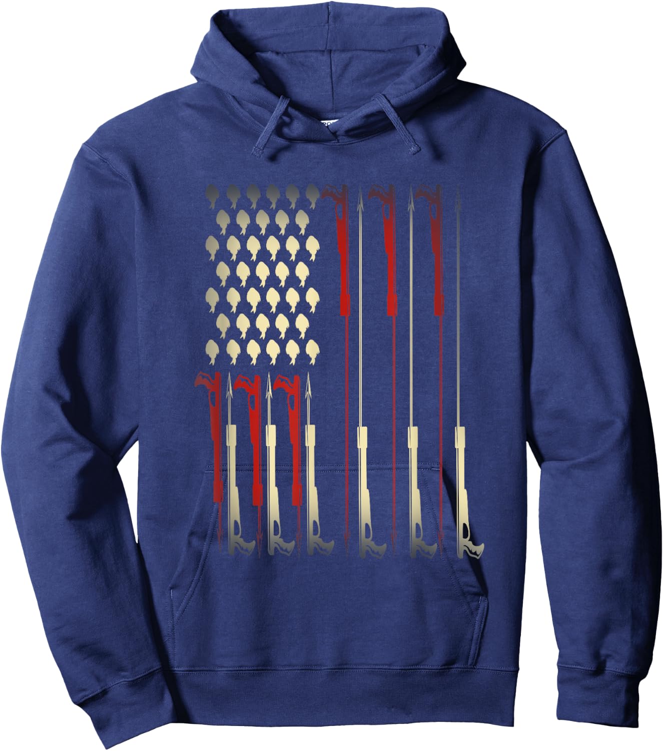 Patriotic Fishermen Gift USA Flag Water Diving Spearfishing Hoodie - Hoodie | Navy