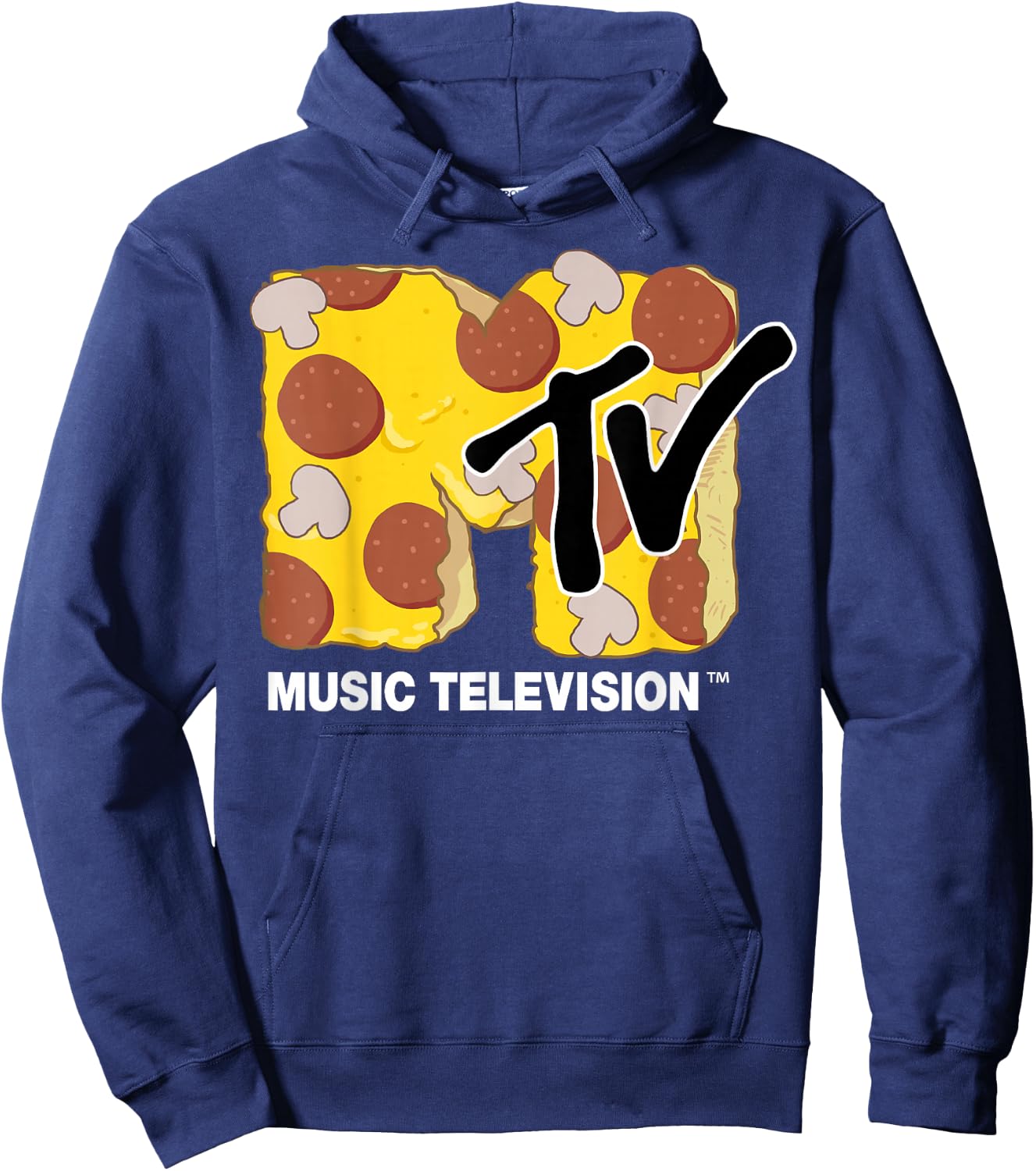 MTV Mushroom and Pepperoni Pizza MTV Logo Graphic Hoodie - Hoodie | Navy