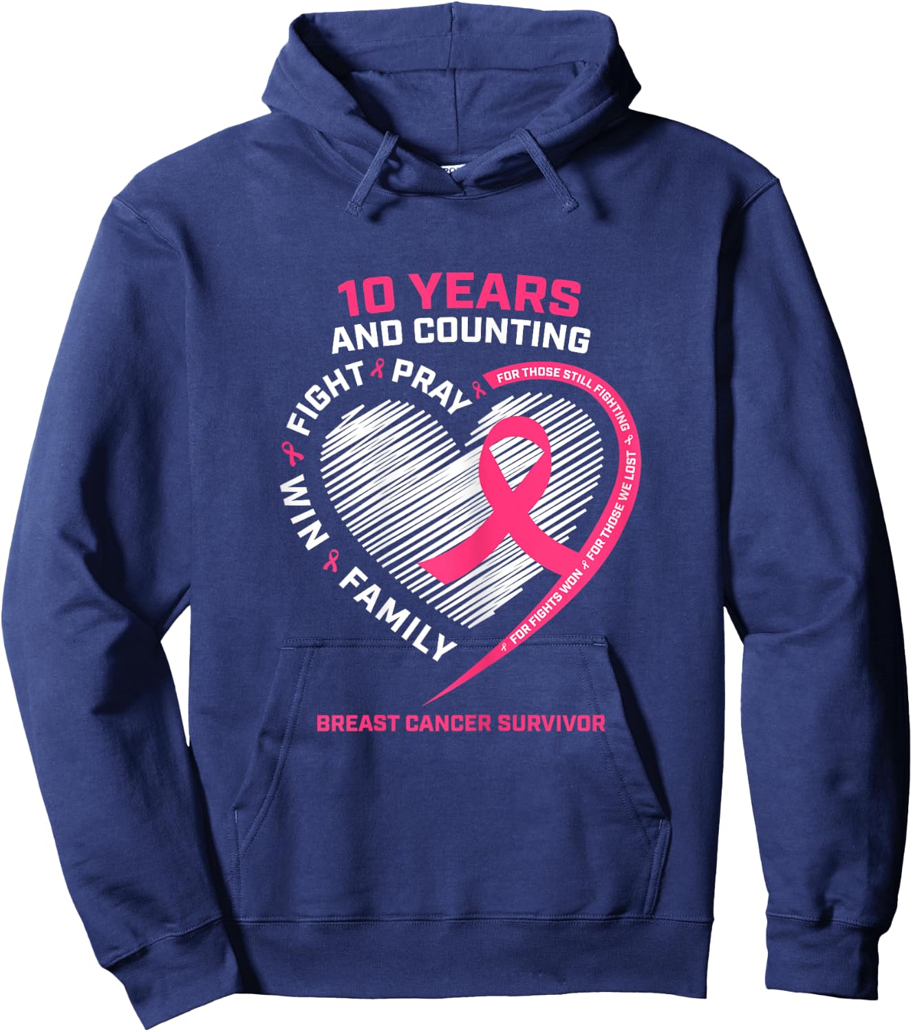 10 Years Cancer Free Gifts 10 Year Breast Cancer Survivor Hoodie - Hoodie | Navy
