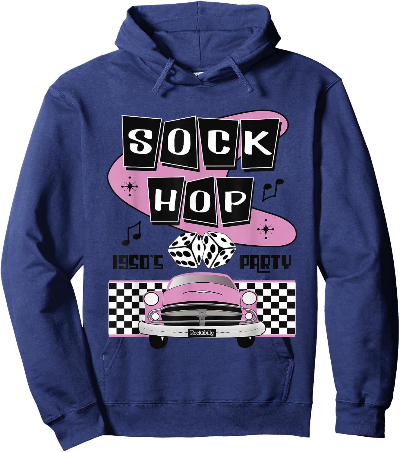 1950s Sock Hop Dance Party Retro 50s Costume Rockabilly Pink Hoodie - Hoodie | Navy