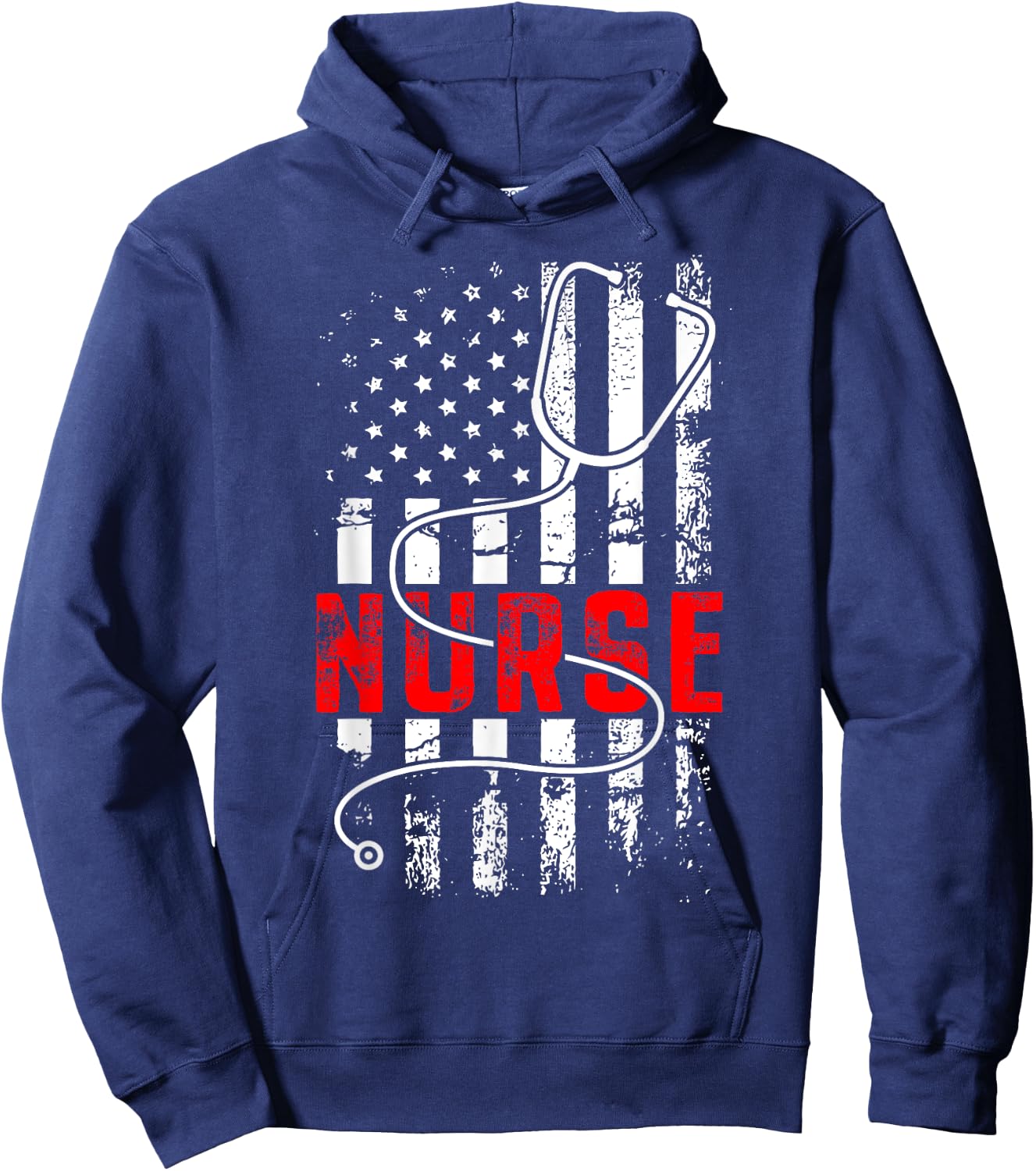 Patriotic Nurse USA Flag Stethoscope Funny Nurse Careers Hoodie - Hoodie | Navy