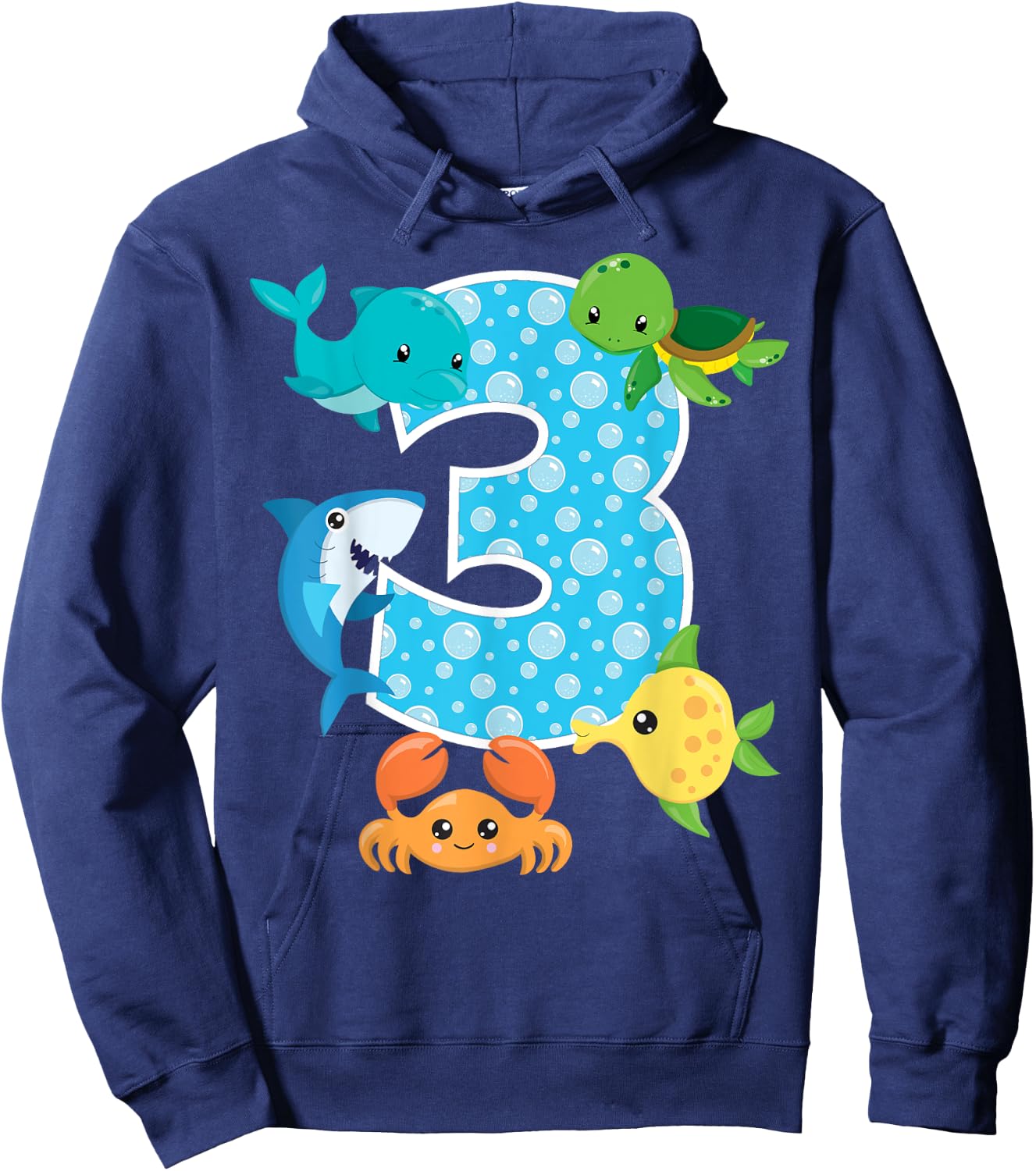3rd Birthday Party 3 Year Old Sea Fish Aquarium Birthday Boy Hoodie - Hoodie | Navy