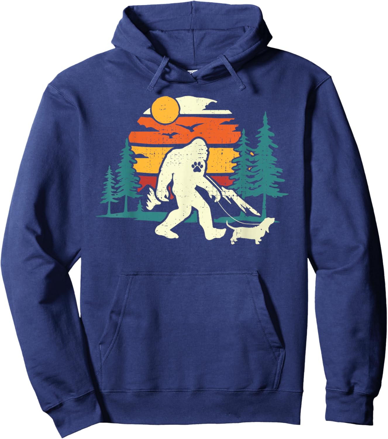 Retro Bigfoot Walking Basset Hound Dog Walker Sasquatch Women Girls Kids Hoodie - Hoodie | Navy