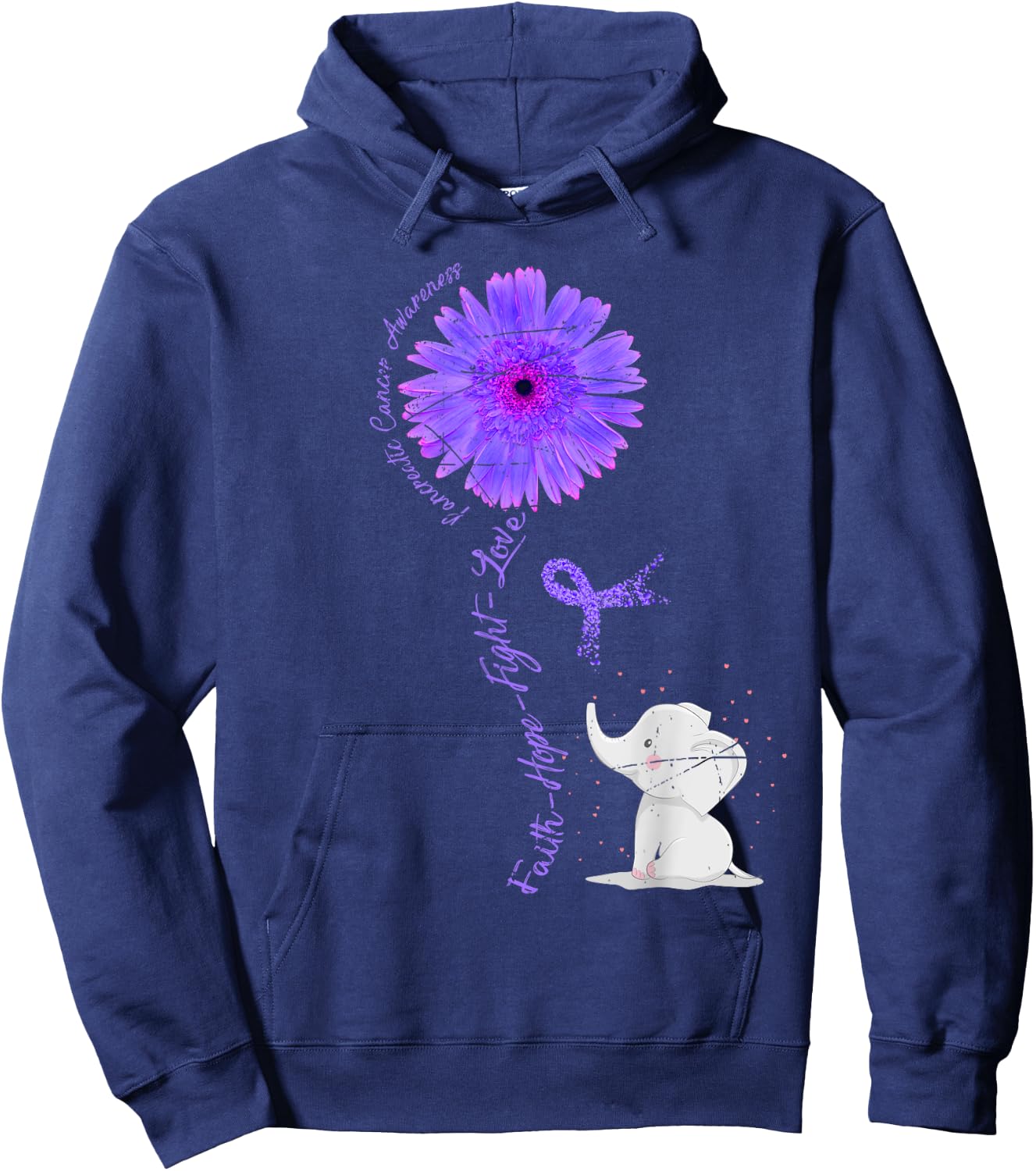 Cancer Fight Support Purple Ribbon Gift Pancreatic Cancer Hoodie - Hoodie | Navy