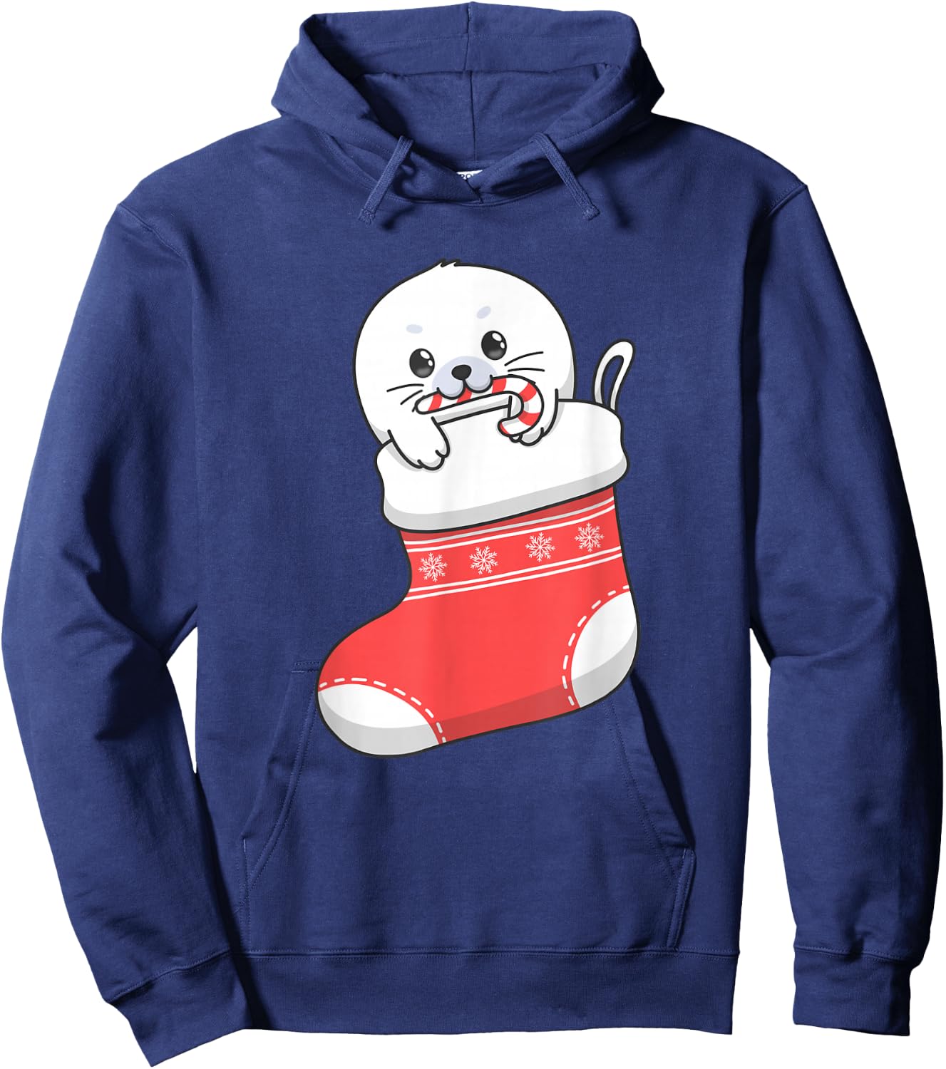 Adorable cute baby harp seal pup in Christmas stocking Hoodie - Hoodie | Navy