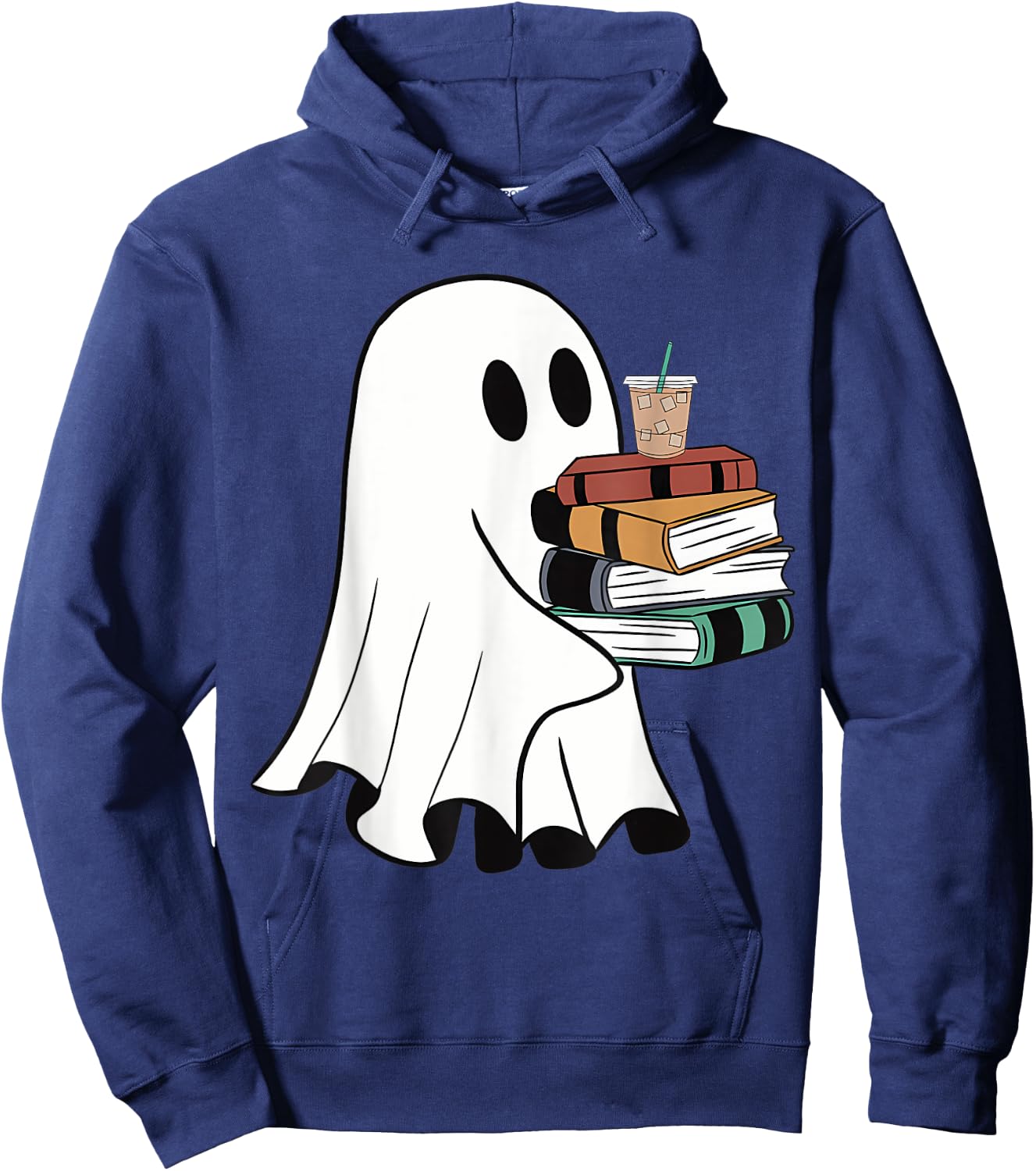 Ghost With Books Coffee Halloween For Book Lover Hoodie - Hoodie | Navy