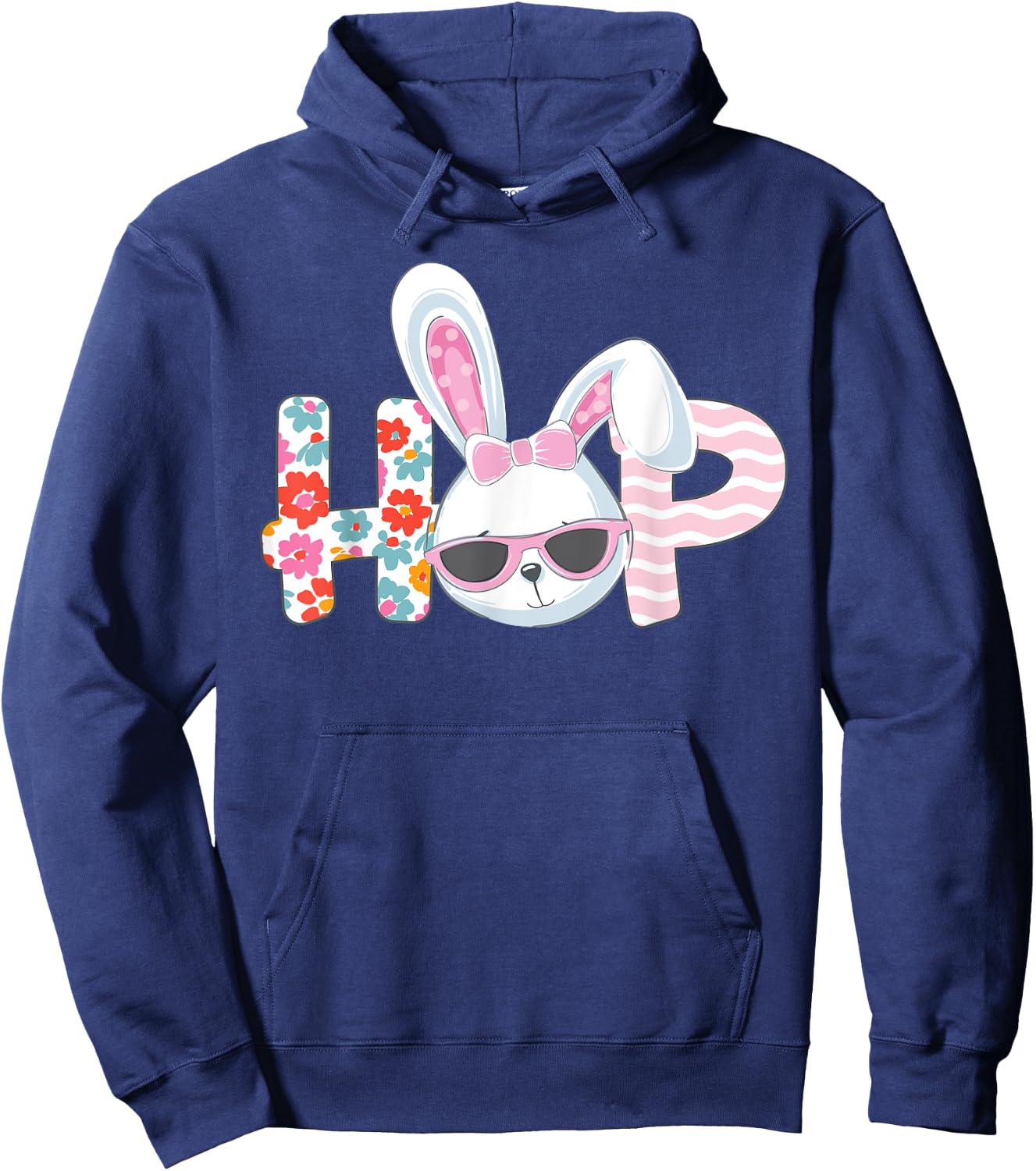 Easter Shirt for Girls Women Hop Easter Bunny Flowers Gift Hoodie - Hoodie | Navy