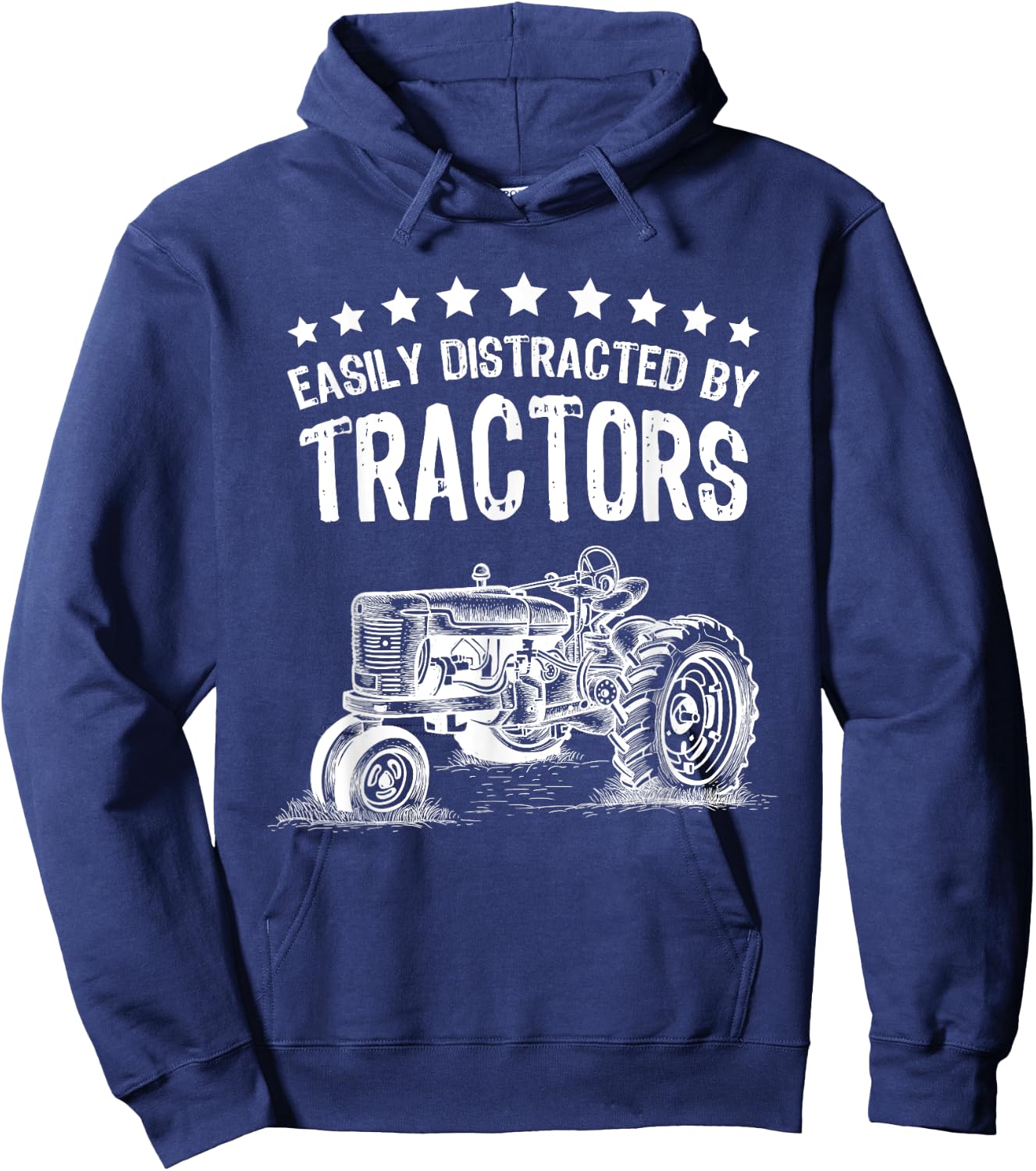 Vintage Easily Distracted By Tractors Shirt Funny Farmer Hoodie - Hoodie | Navy