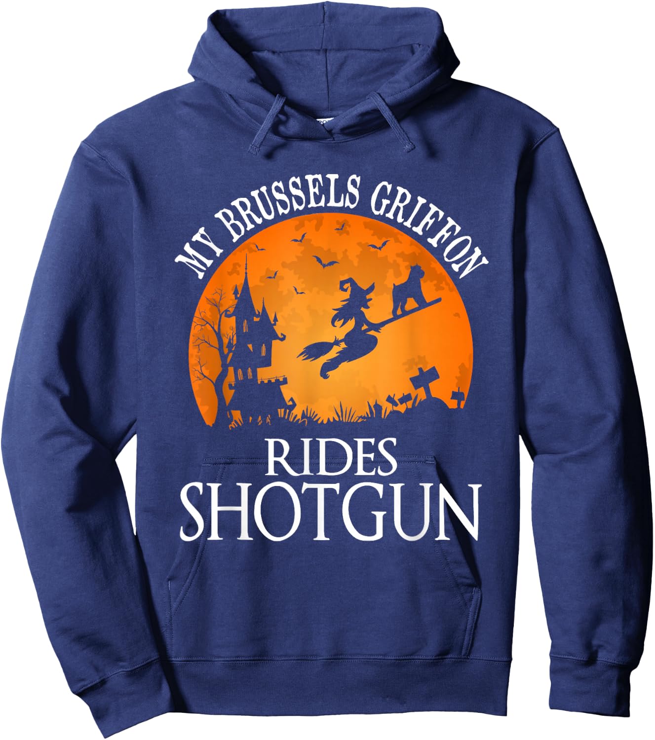 Brussels Griffon Rides Shotgun Dog Lover Hoodie - Hoodie | Navy