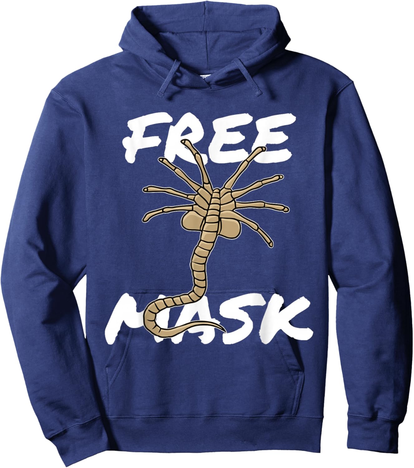 Free Mask - Funny Face Alien Hugger Creature Mask Hoodie - Hoodie | Navy