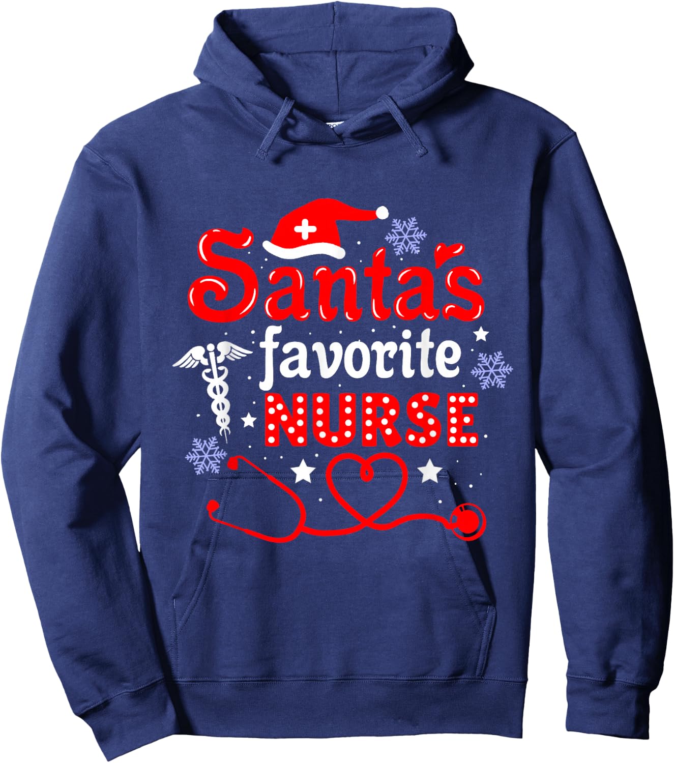 Santa's Favorite Nurse Christmas Short Sleeve Hoodie - Hoodie | Navy