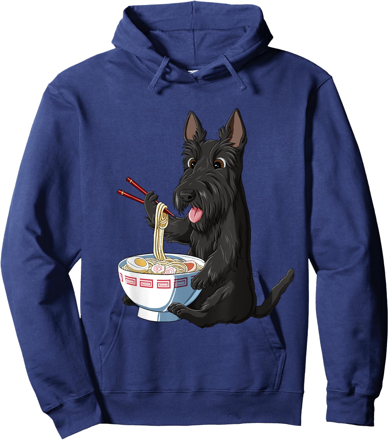 Funny Japanese Anime Dog Scottish Terrier Eating Ramen Hoodie - Hoodie | Navy