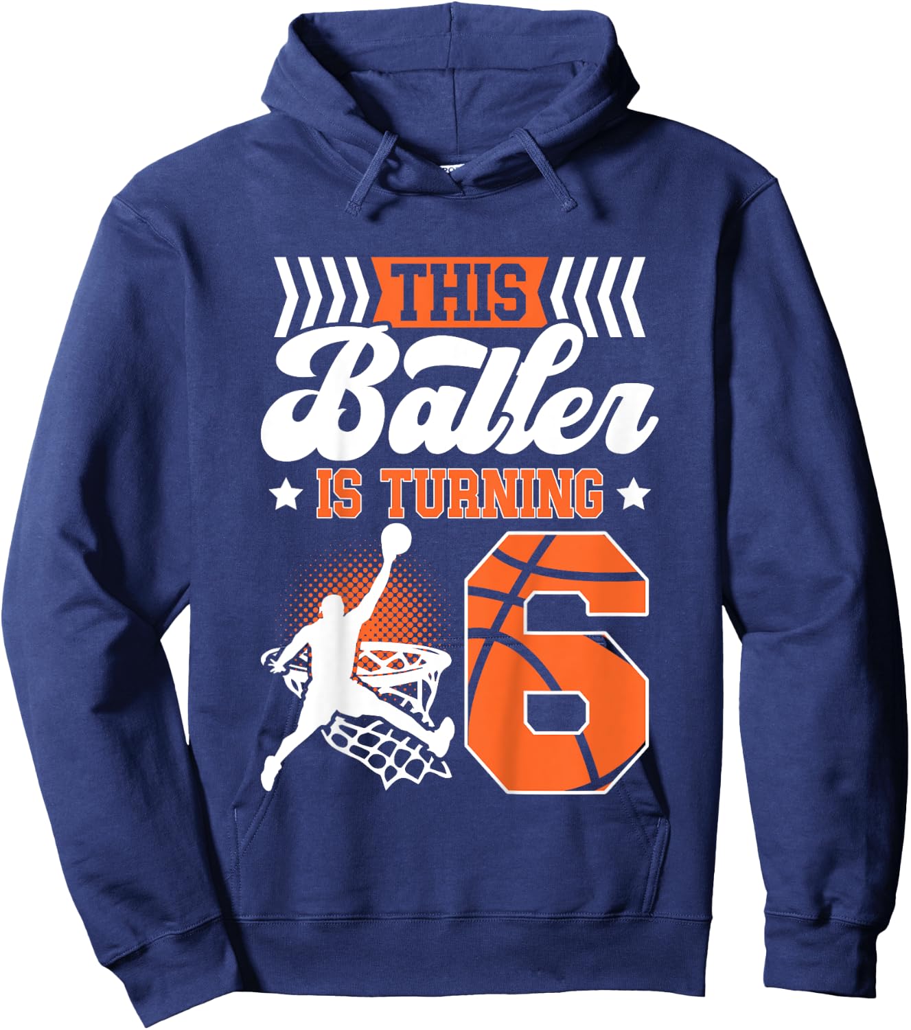 Kids 6th Birthday Basketball 6 Year Old Basketball Boy Birthday Hoodie - Hoodie | Navy