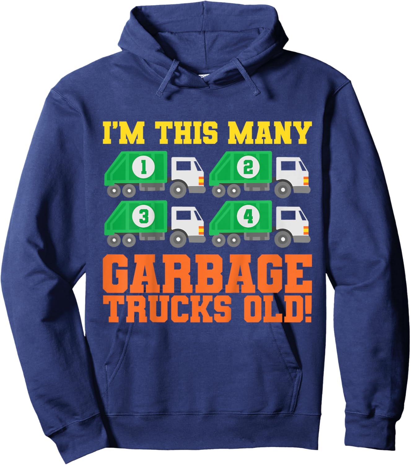 Kids 4th Birthday Garbage Trucks Four Theme Party Hoodie - Hoodie | Navy