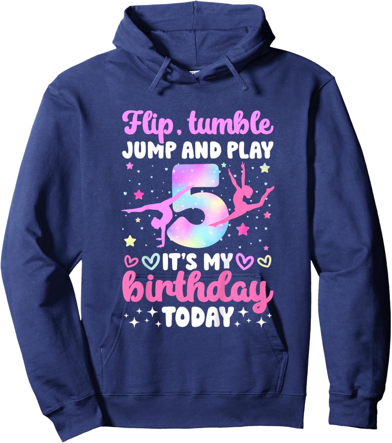 Kids 5th Gymnastics Birthday Party Five Year Old Gymnast Girl Hoodie - Hoodie | Navy