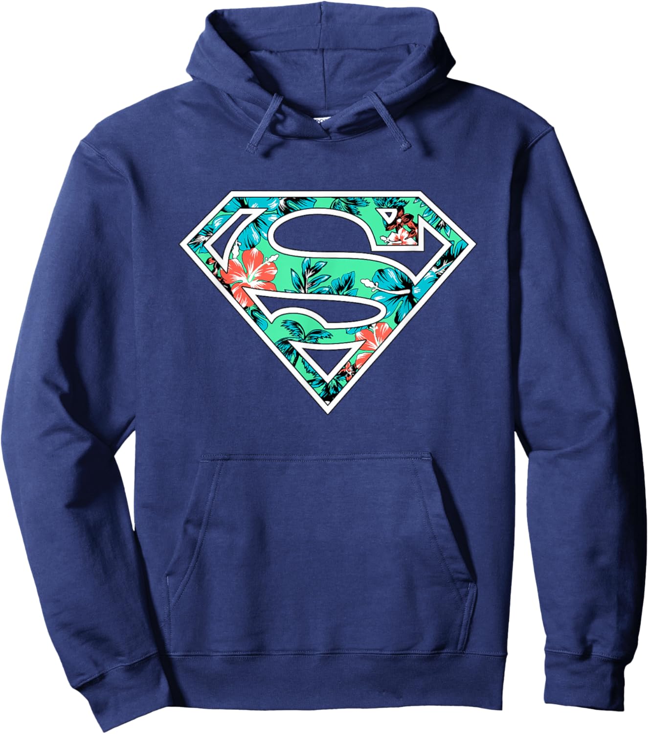 DC Comics Superman Classic Logo Tropical Flowers Pattern Hoodie - Hoodie | Navy