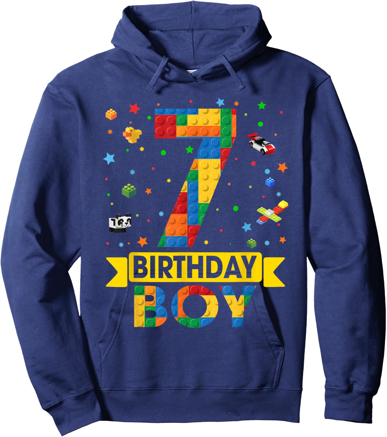 Kids Funny 7 Year Old Building Blocks 7th Birthday Boy Hoodie - Hoodie | Navy