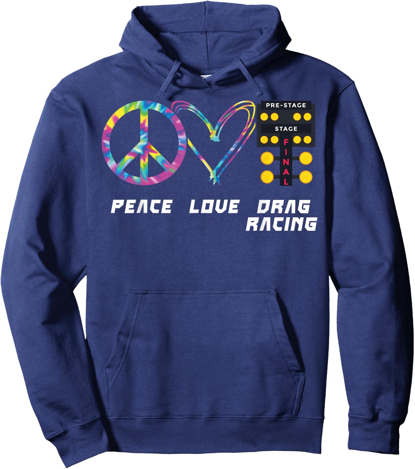 Drag Racing Race Car Girl Retro Tie Dye Peace Love Drag Hoodie - Hoodie | Navy