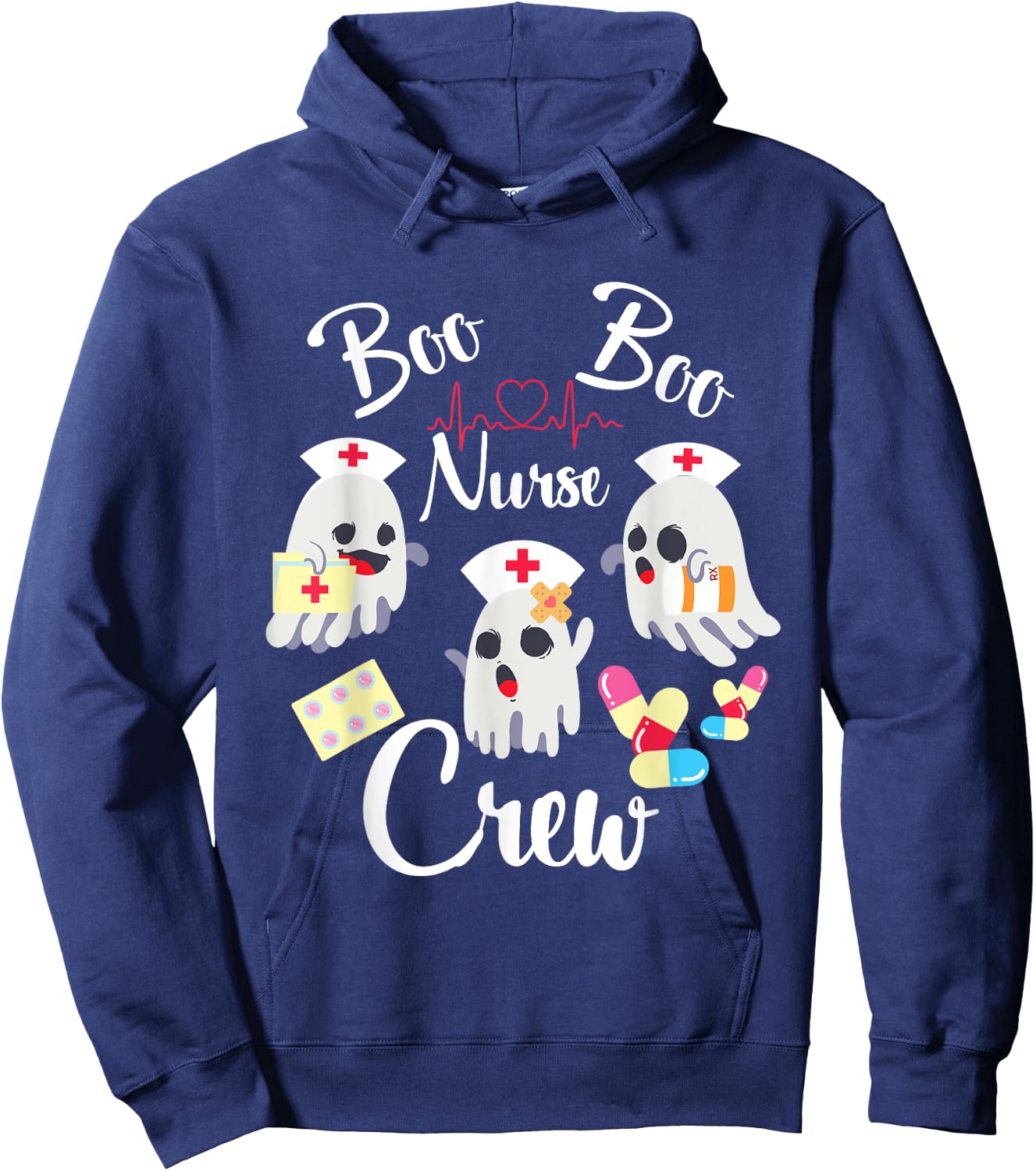 Boo Boo Crew Nurse Ghost Costume Funny Halloween Gift Hoodie - Hoodie | Navy