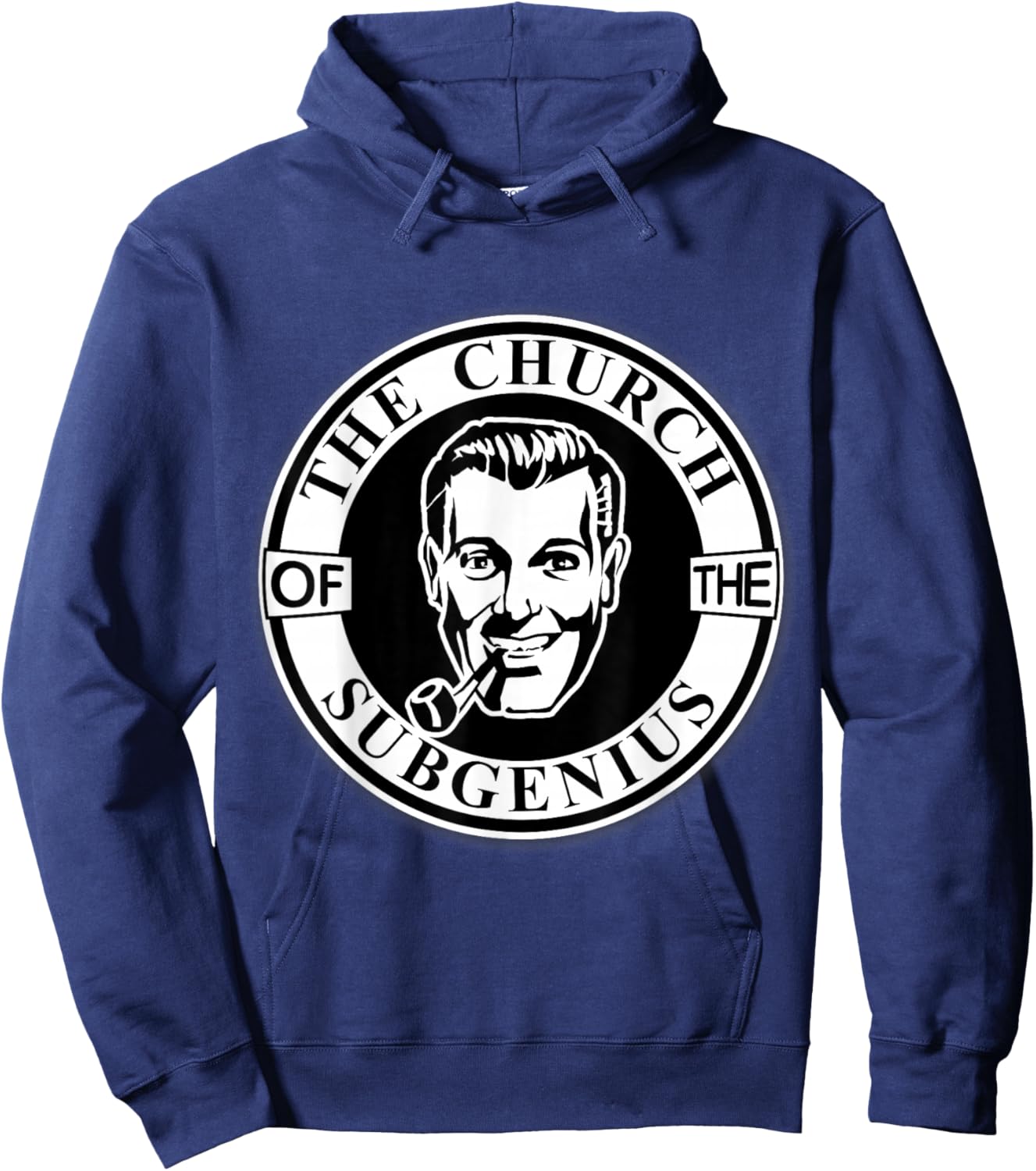 Apedes -Adults Black Cotton 65% Polyester 35% Classic Fit Collarless Short Sleeve - Church of the SubGenius - Religion Parody Prophet Church - Small Hoodie - Hoodie | Navy