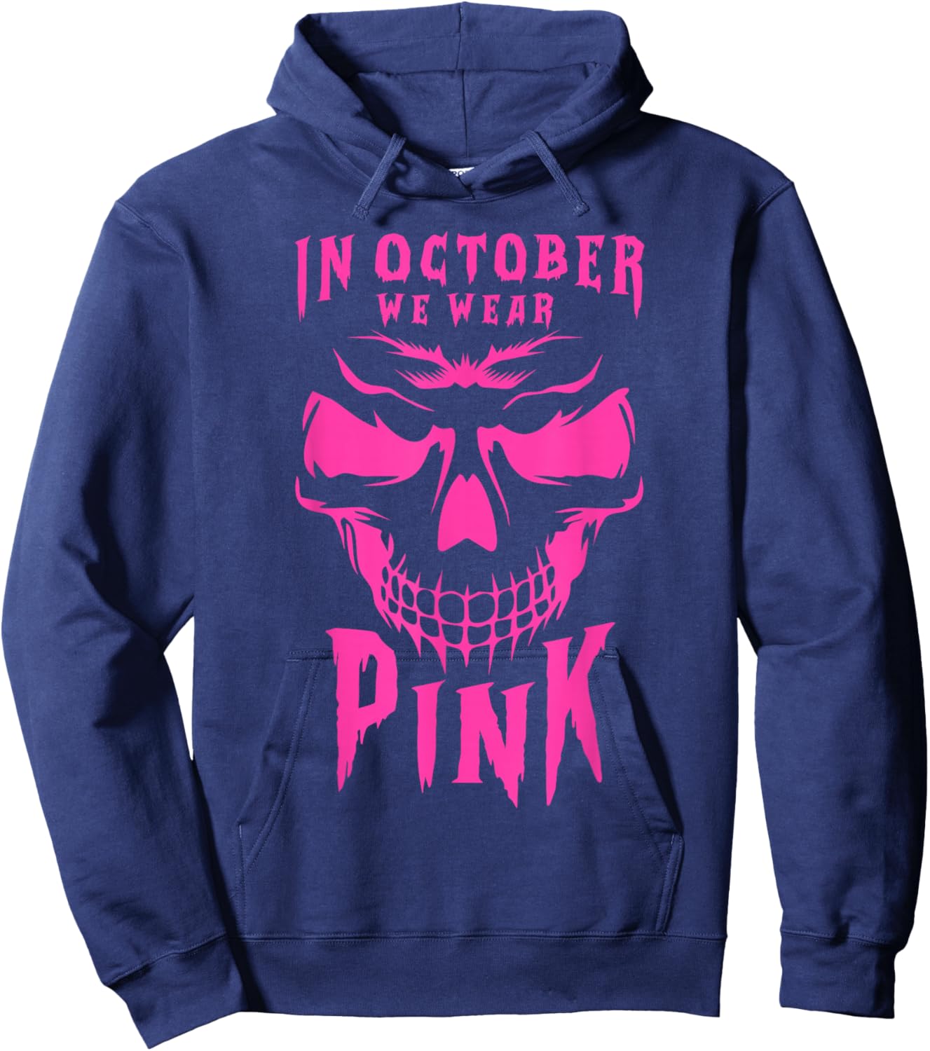 Breast Cancer Awareness Month Halloween Skull Pink Ribbon Hoodie - Hoodie | Navy
