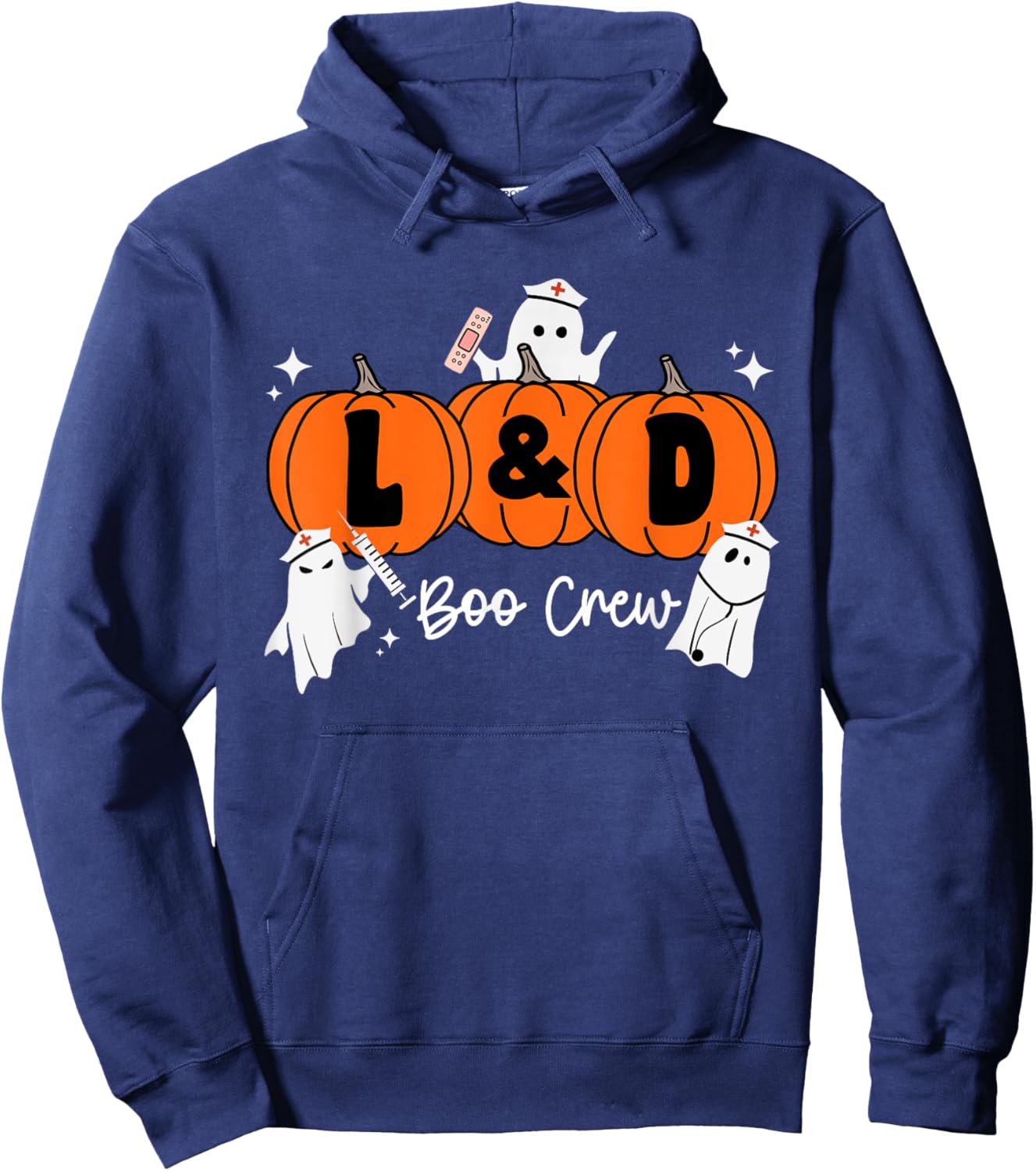 Labor and Delivery Halloween Pumpkin L&D Boo Crew Nurse Hoodie - Hoodie | Navy