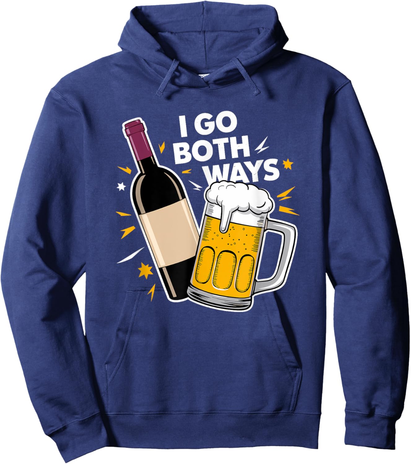 I Go Both Ways Beer Wine Drinking Hoodie - Hoodie | Navy