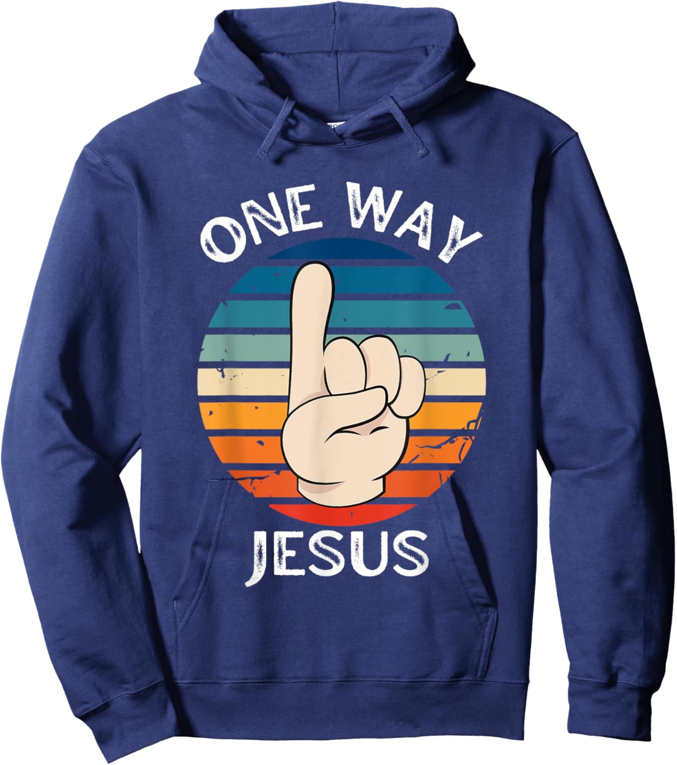 One Way Jesus People Christian Revolution Finger Up Retro Hoodie - Hoodie | Navy