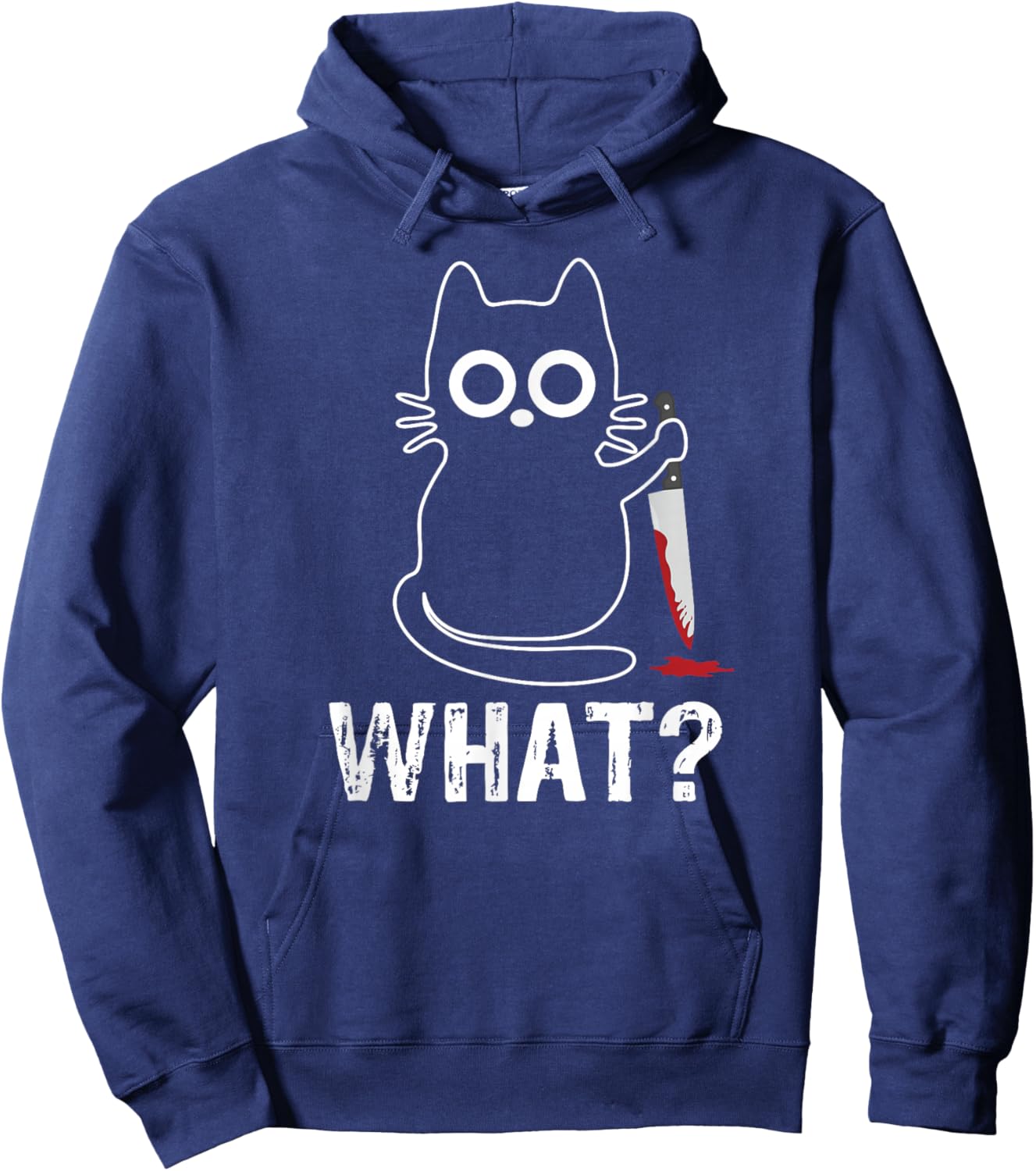 Tech- Cats What? - Funny Cat With Knife Graphic Design , Small, Black Hoodie - Hoodie | Navy