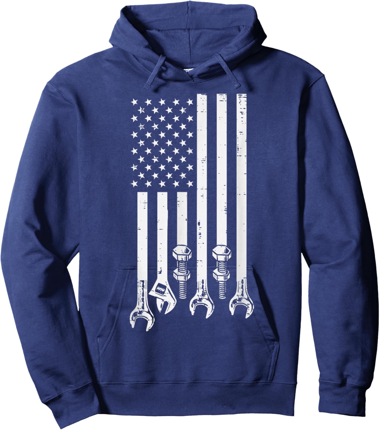 Wrench USA American Flag Car Mechanic Garage Patriotic Men Hoodie - Hoodie | Navy