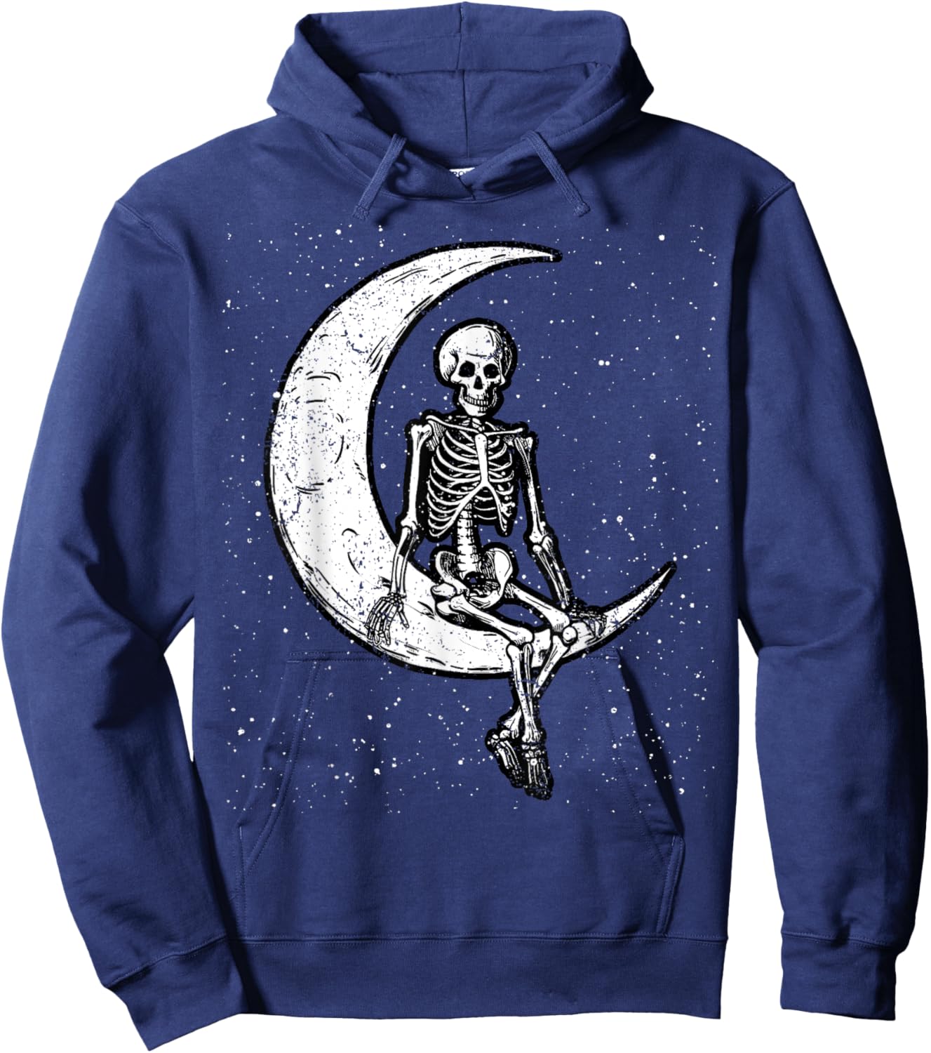 Skeleton Sitting On Moon Halloween Spooky Bones Goth Gothic Hoodie - Hoodie | Navy
