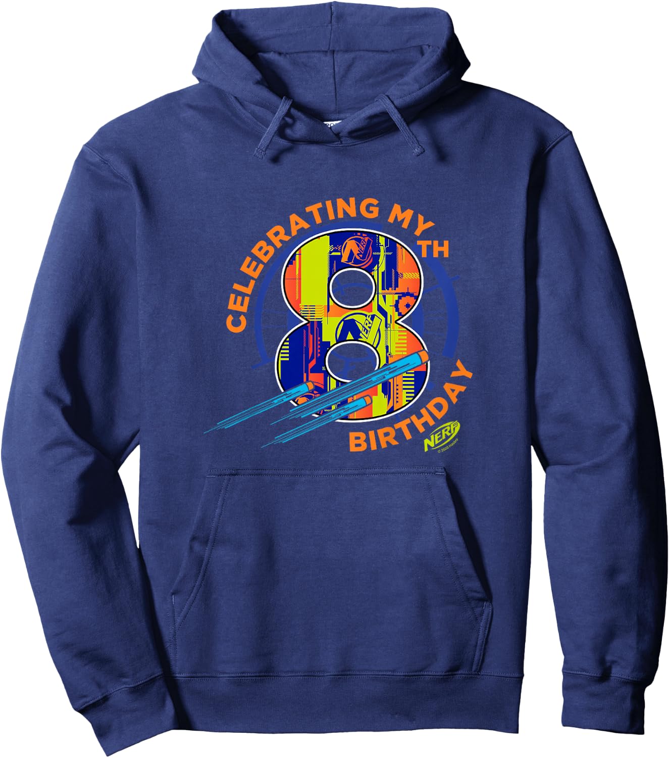 Kids Nerf Birthday Celebrating My 8th Birthday Logo Hoodie - Hoodie | Navy