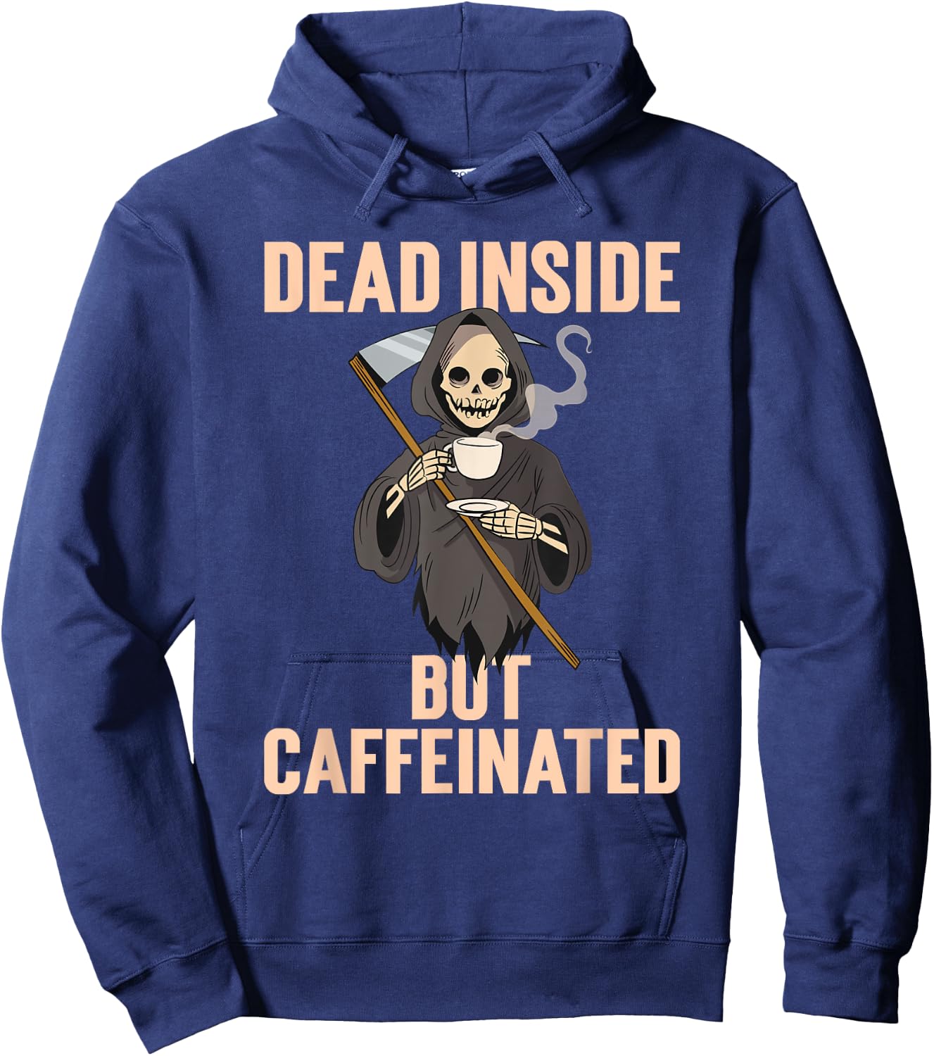 Dead Inside But Caffeinated Coffee Halloween Grim Reaper Hoodie - Hoodie | Navy