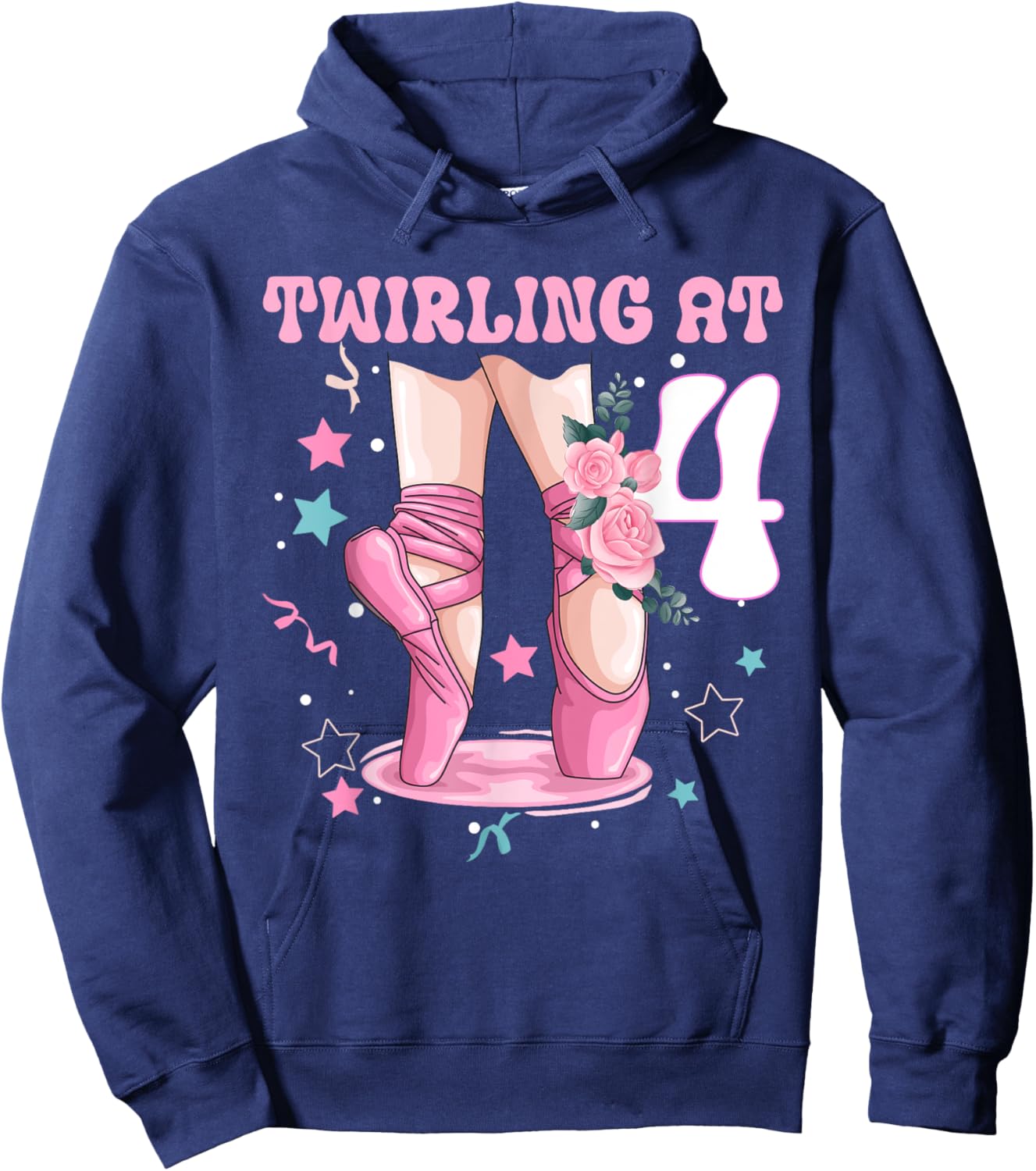 4th Birthday Ballet Ballerina Birthday Party 4 Year Old Girl Hoodie - Hoodie | Navy