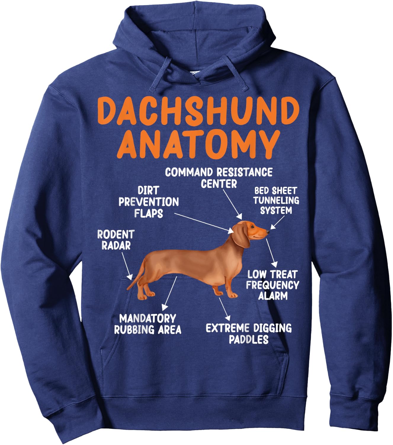 Funny Wiener Dog Puppy Doxie Lovers Anatomy of a Dachshund Hoodie - Hoodie | Navy