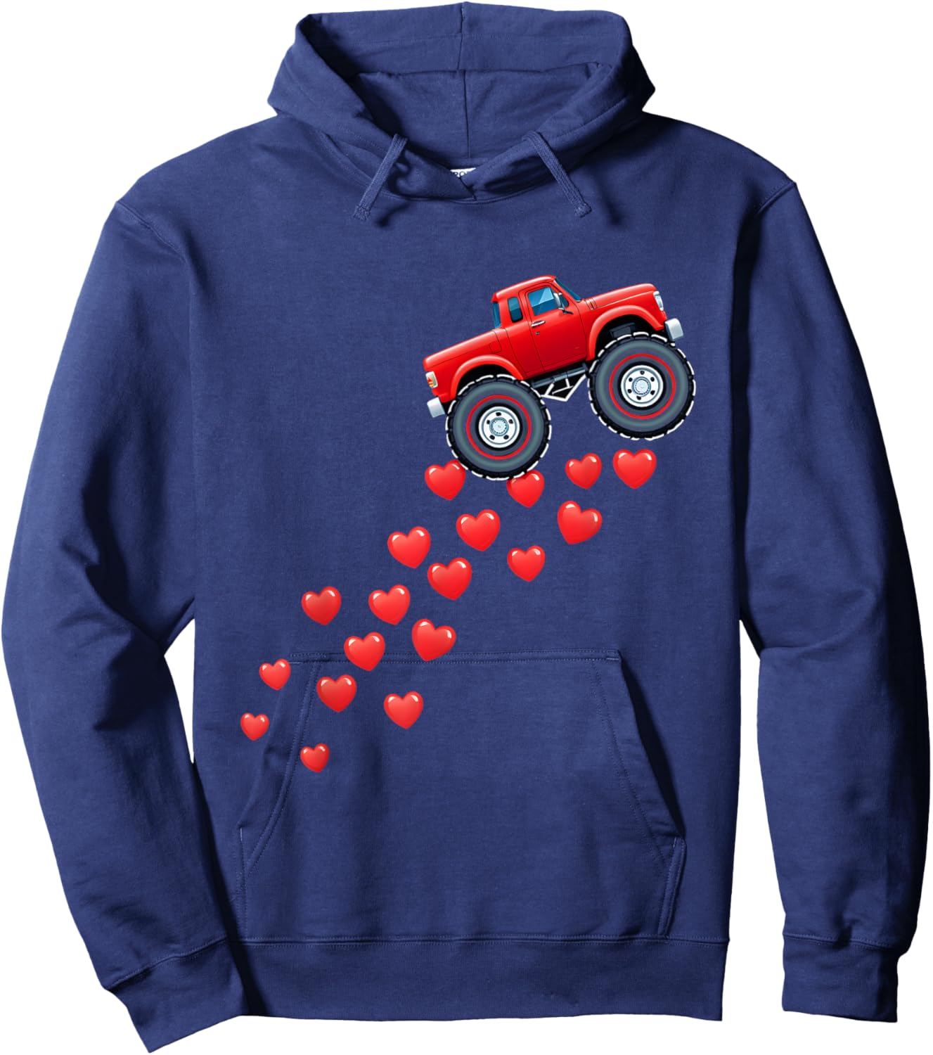 Cute Valentine's Day Monster Truck Hearts Boys Kids Toddler Hoodie - Hoodie | Navy