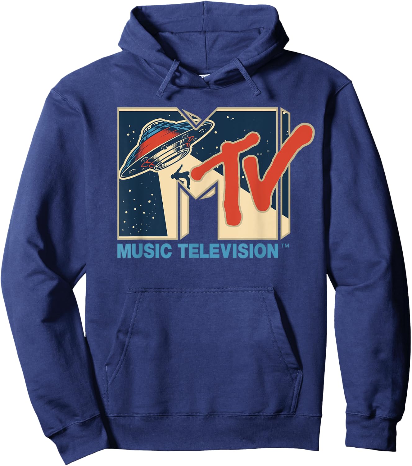 Mademark x MTV - MTV Logo Alien UFO Space Ship Teleporting Beam In Space MTv Hoodie - Hoodie | Navy