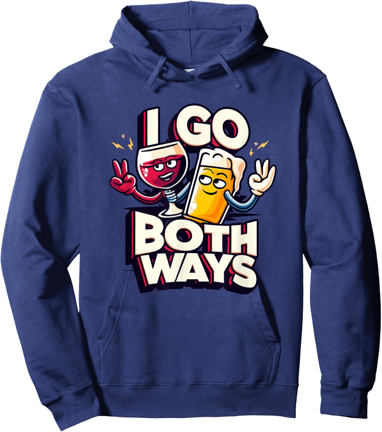 I Go Both Ways Beer Wine Drinking Hoodie - Hoodie | Navy