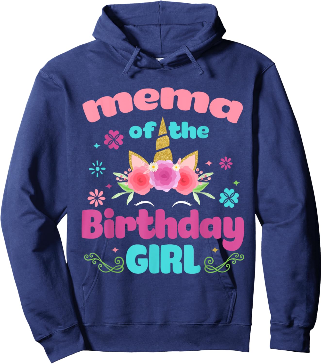 Mema of The Birthday Girl Unicorn Flower Grandma Hoodie - Hoodie | Navy