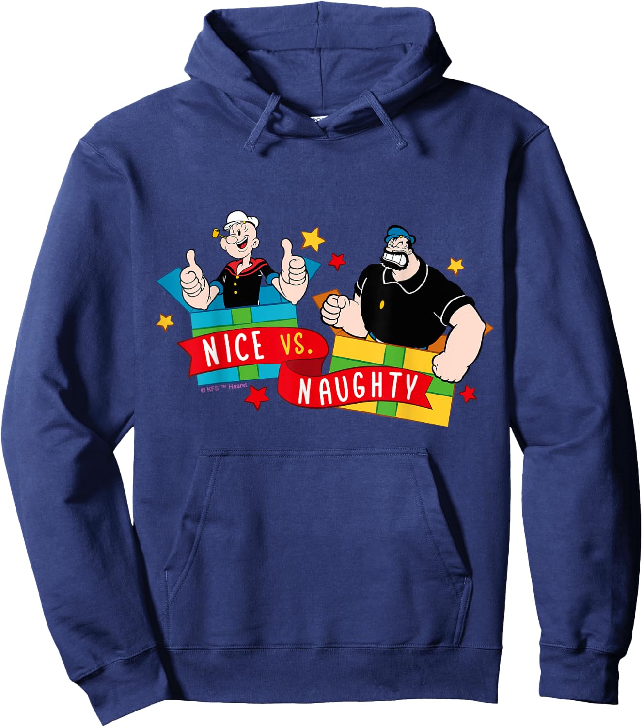 Popeye and Olive Oyl Official Merchandise -Kids Black Cotton 60% Polyester 40% Classic Fit Short Sleeve Holiday Small Hoodie - Hoodie | Navy