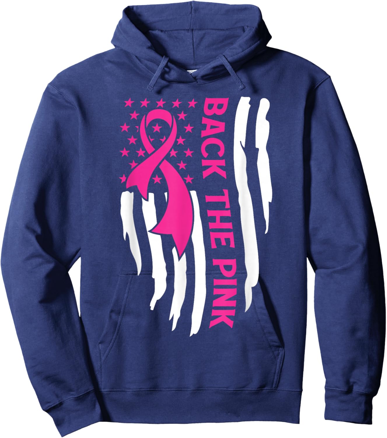 American Flag Back The Pink Breast Cancer Awareness Warrior Hoodie - Hoodie | Navy
